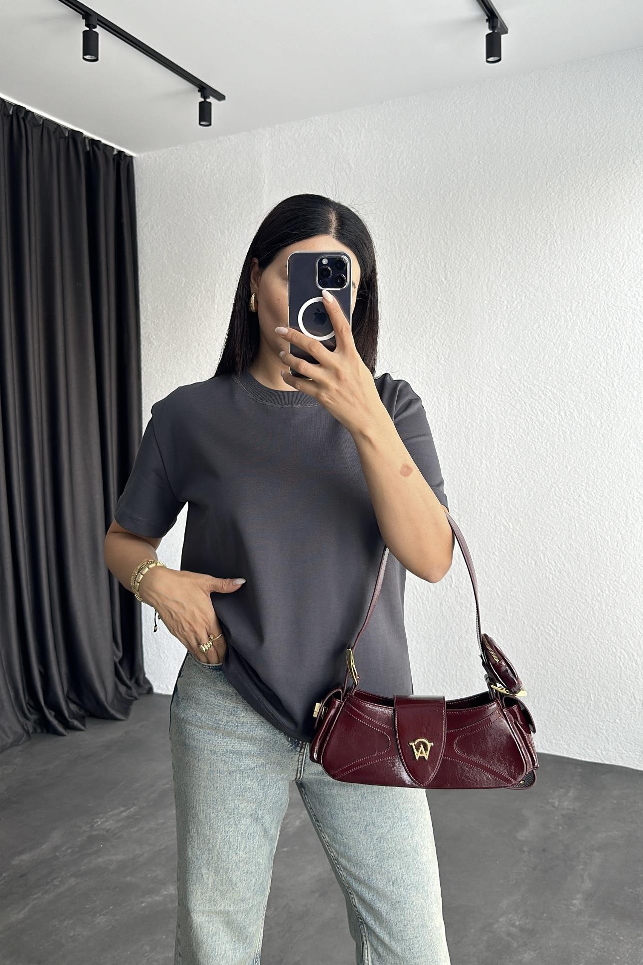 Antrasit Renk Dekoratif Yaka Dilvin Marka Basic