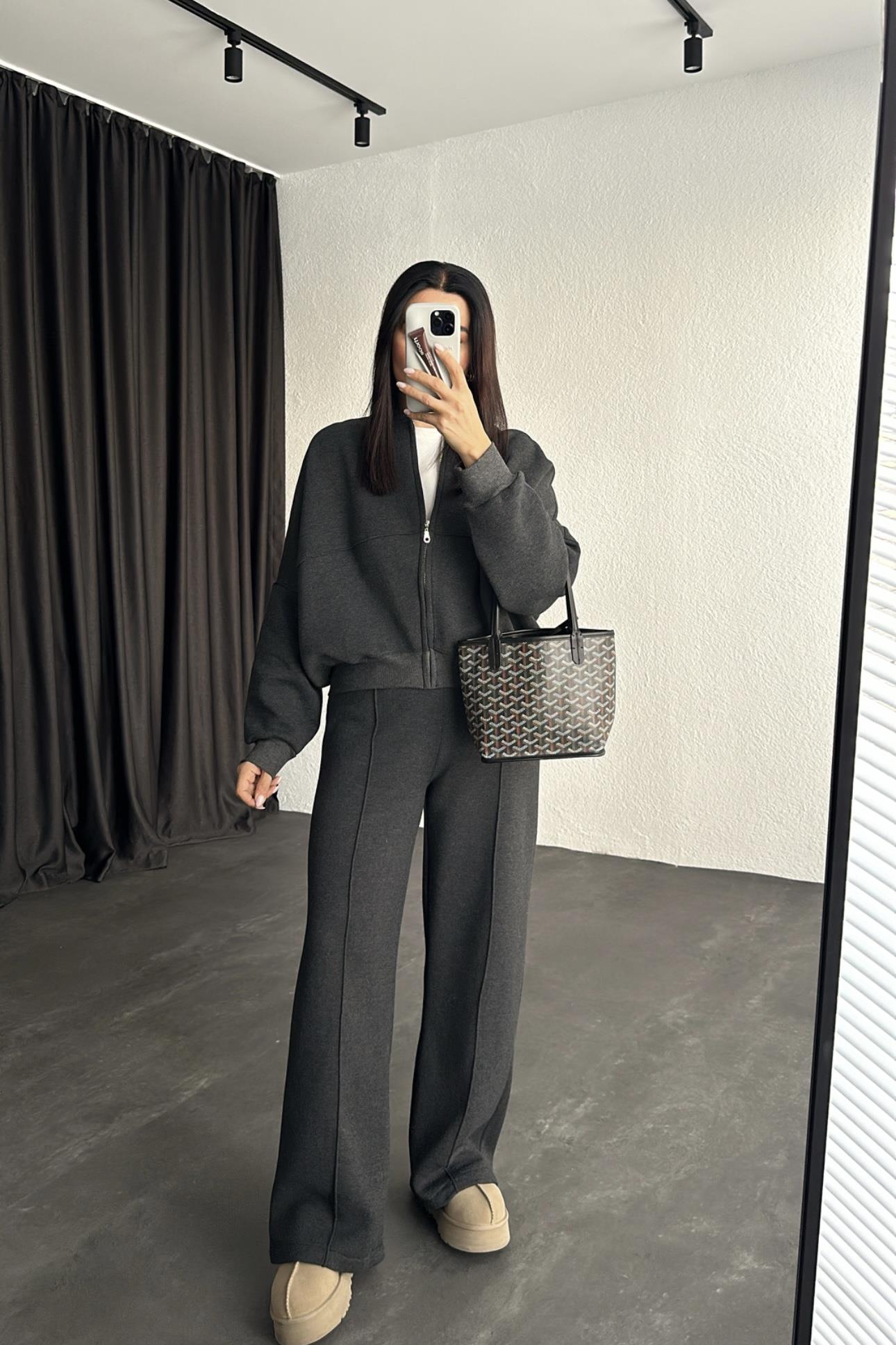 Antrasit Renk Şardonlu Zr Model Eşofman Takımı