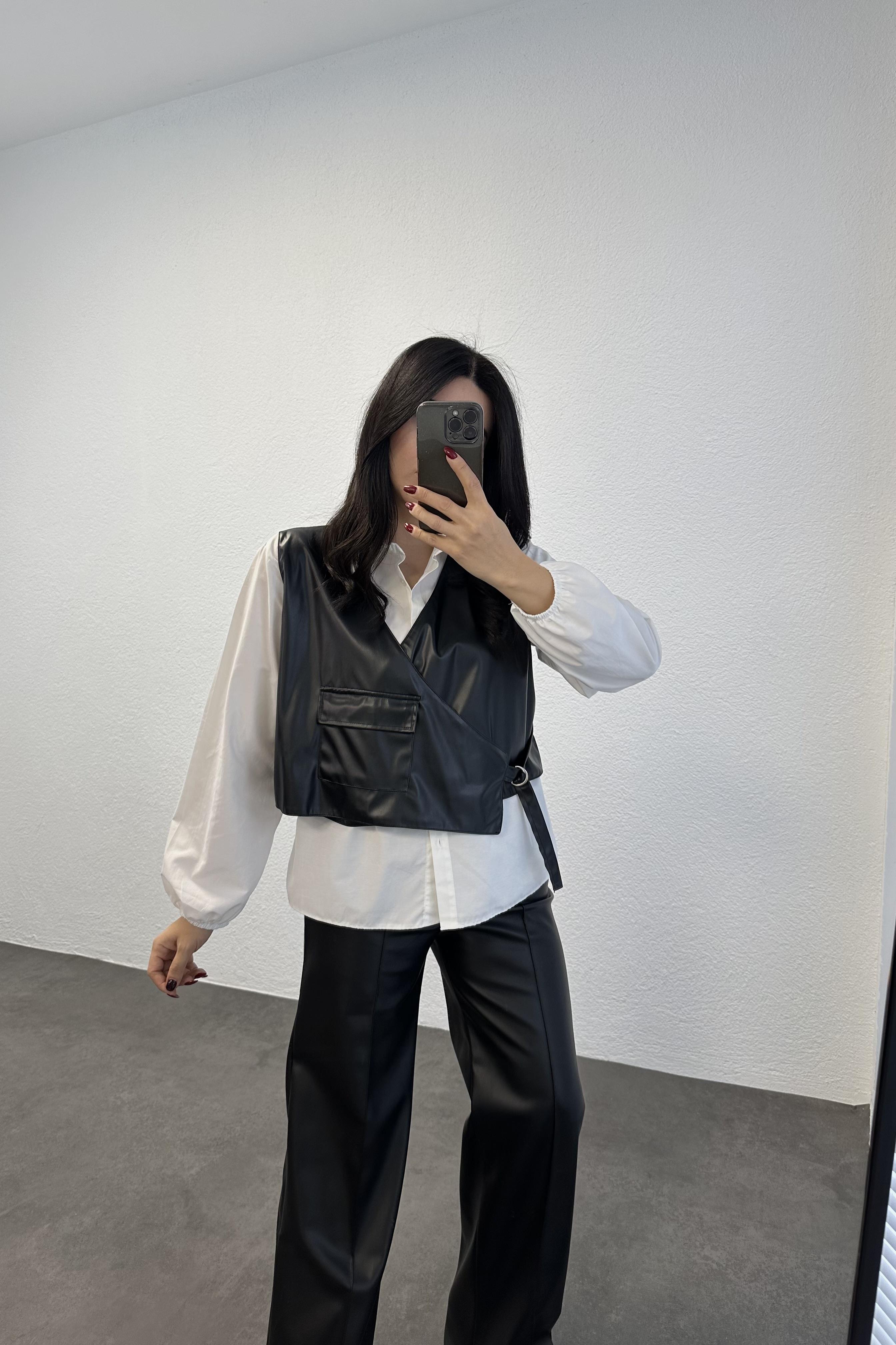 Astarlı Deri Yelek Detay Poplin Gömlek