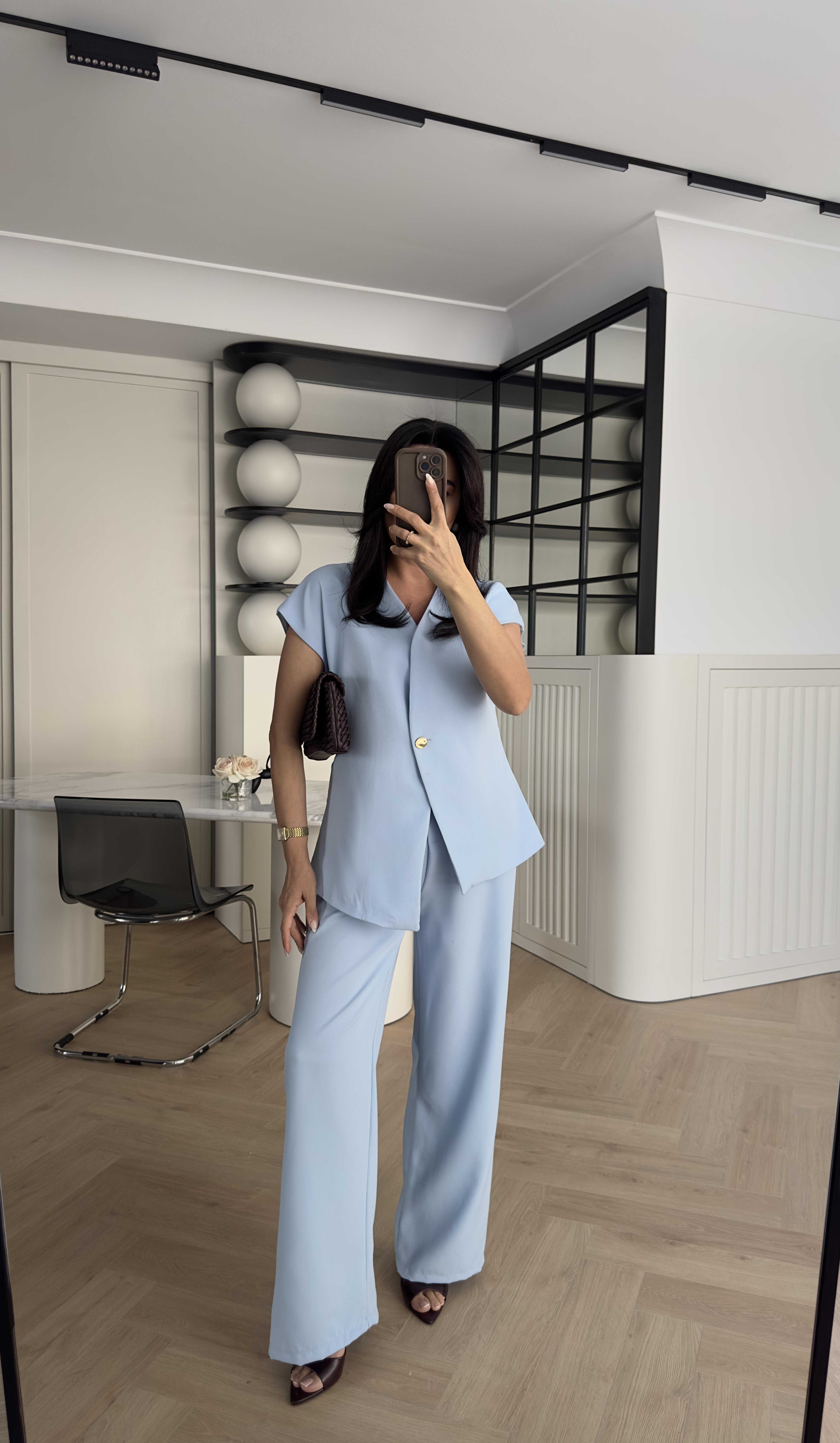 Bebe Mavi Gold Düğme Detaylı Yelek Pantolon Takım 