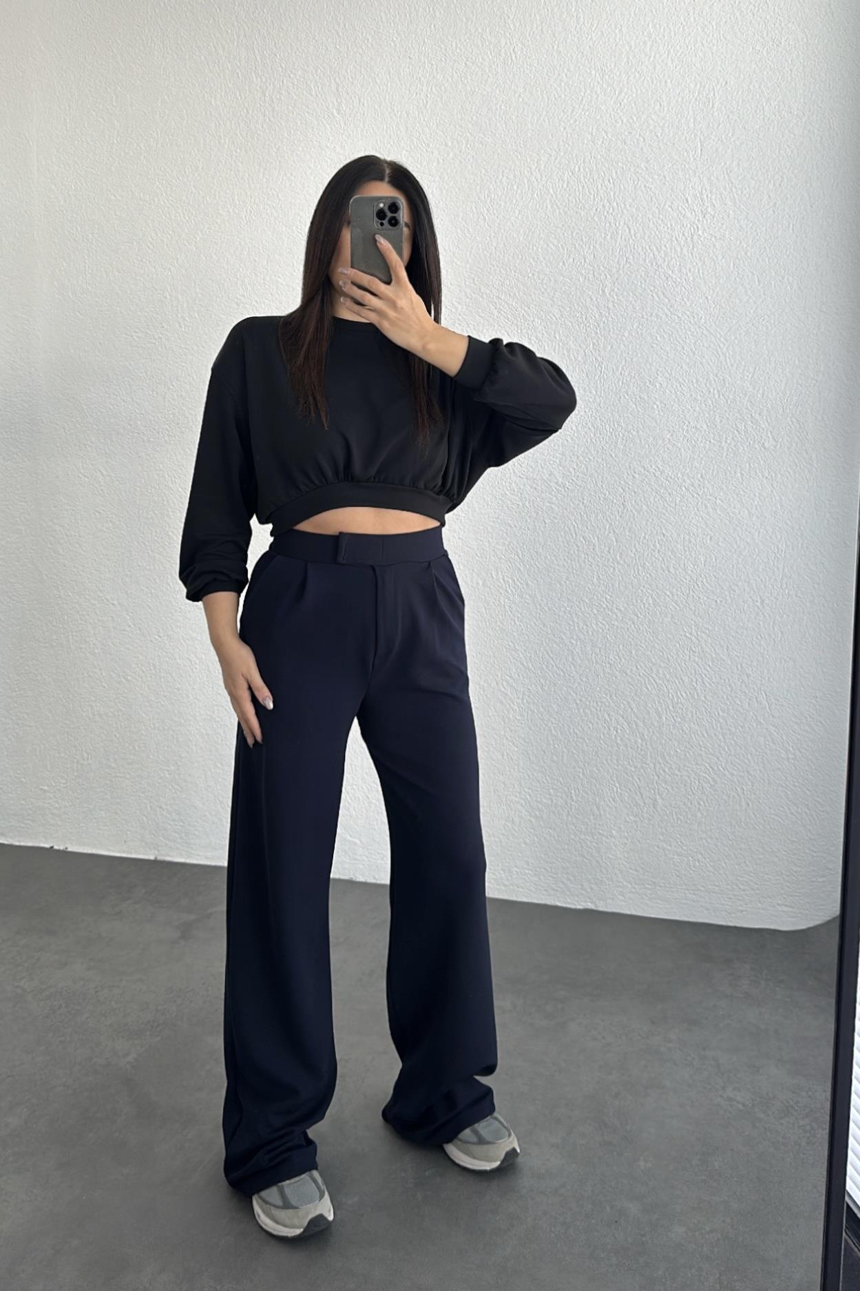 Beli Cırtlı Likralı Palazzo Pantolon Laci