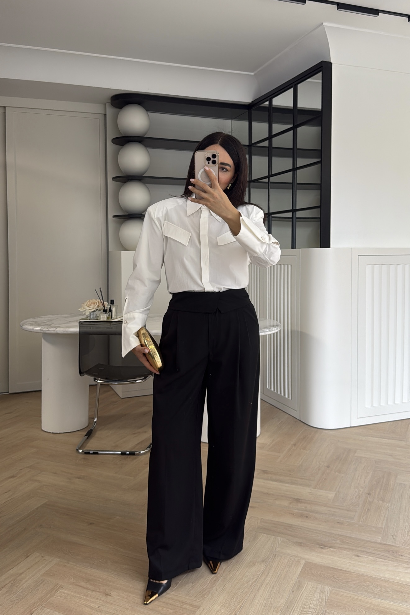 BELİ KATLAMALI PALAZZO PANTOLON SİYAH 