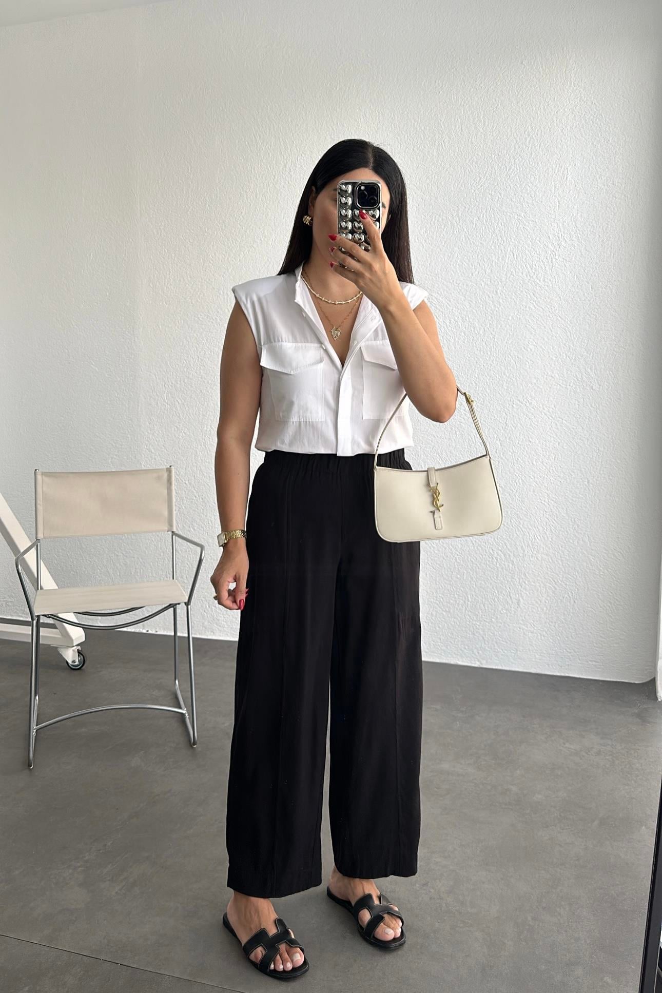Beli Lastikli Keten Pantolon Siyah