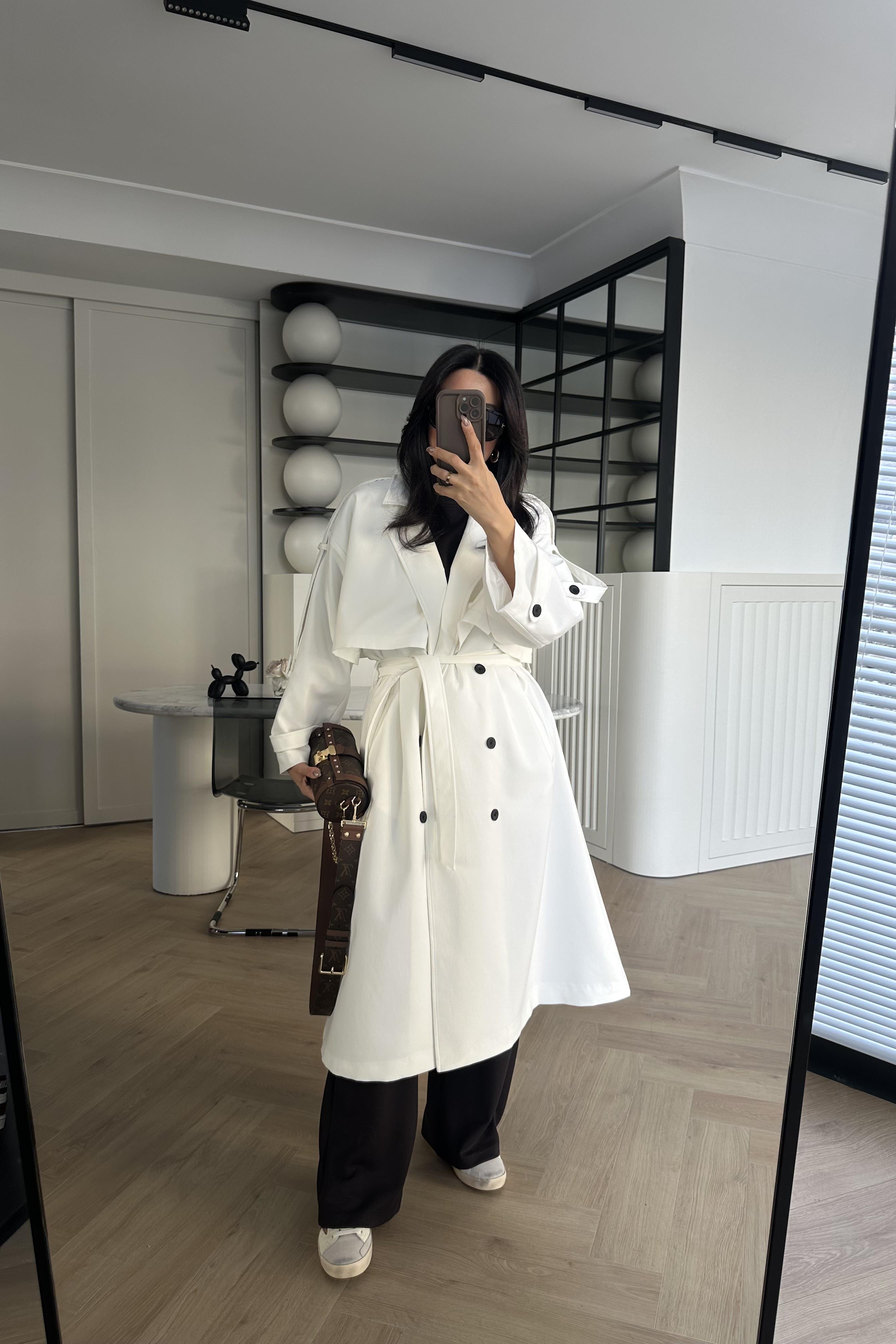 Beyaz Astarlı Tasarım Premium Trençkot