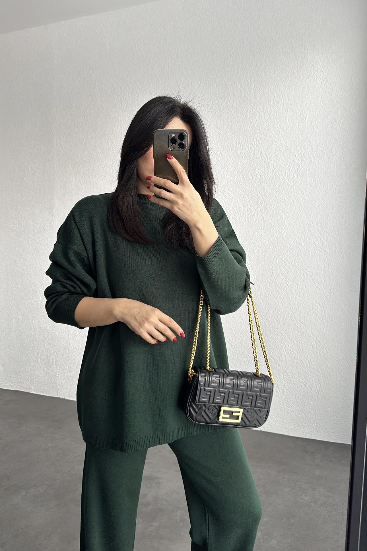 Bisiklet Yaka Triko Takım Zümrüt