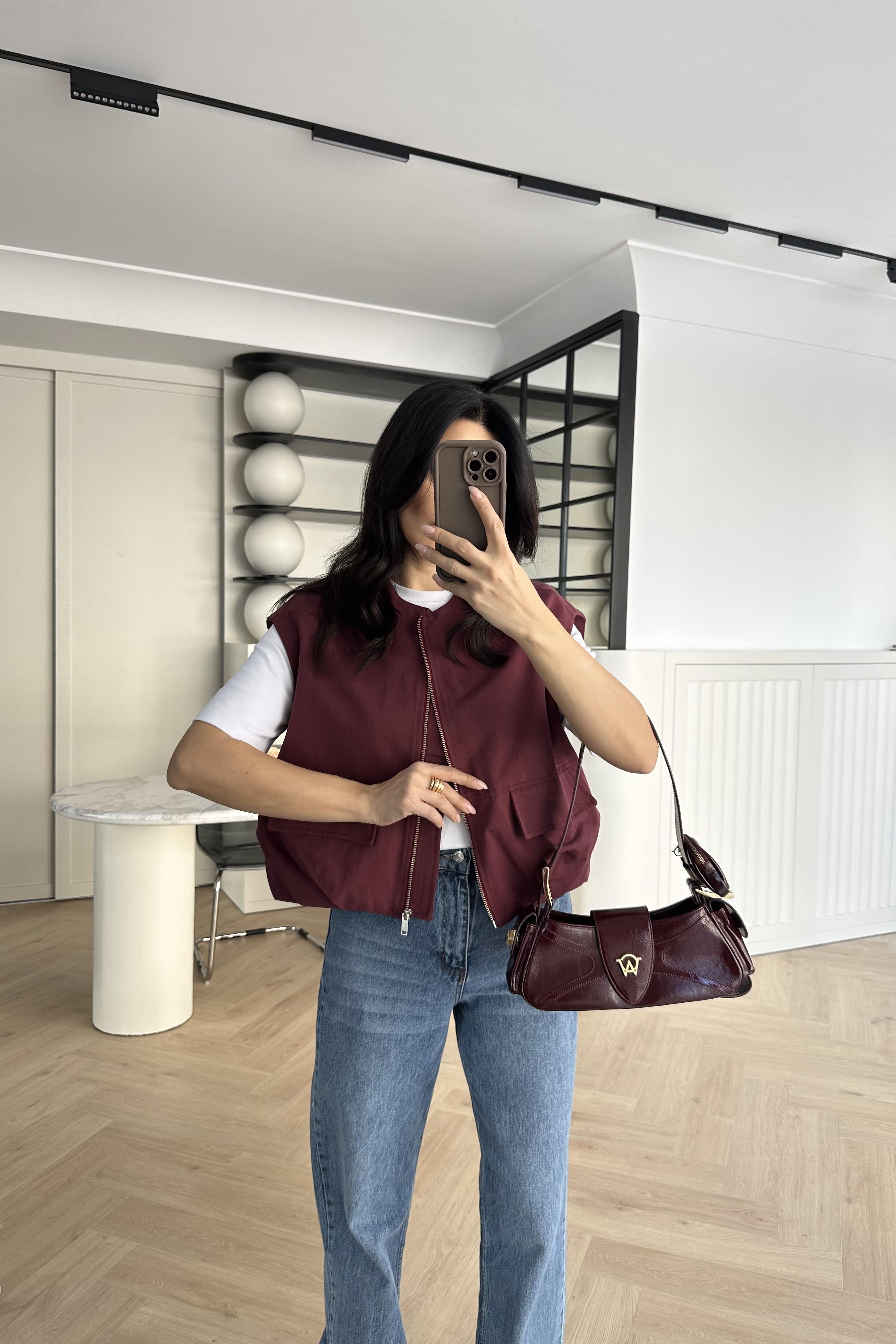 Bordo Astarlı Gabardin Kumaş Yelek 