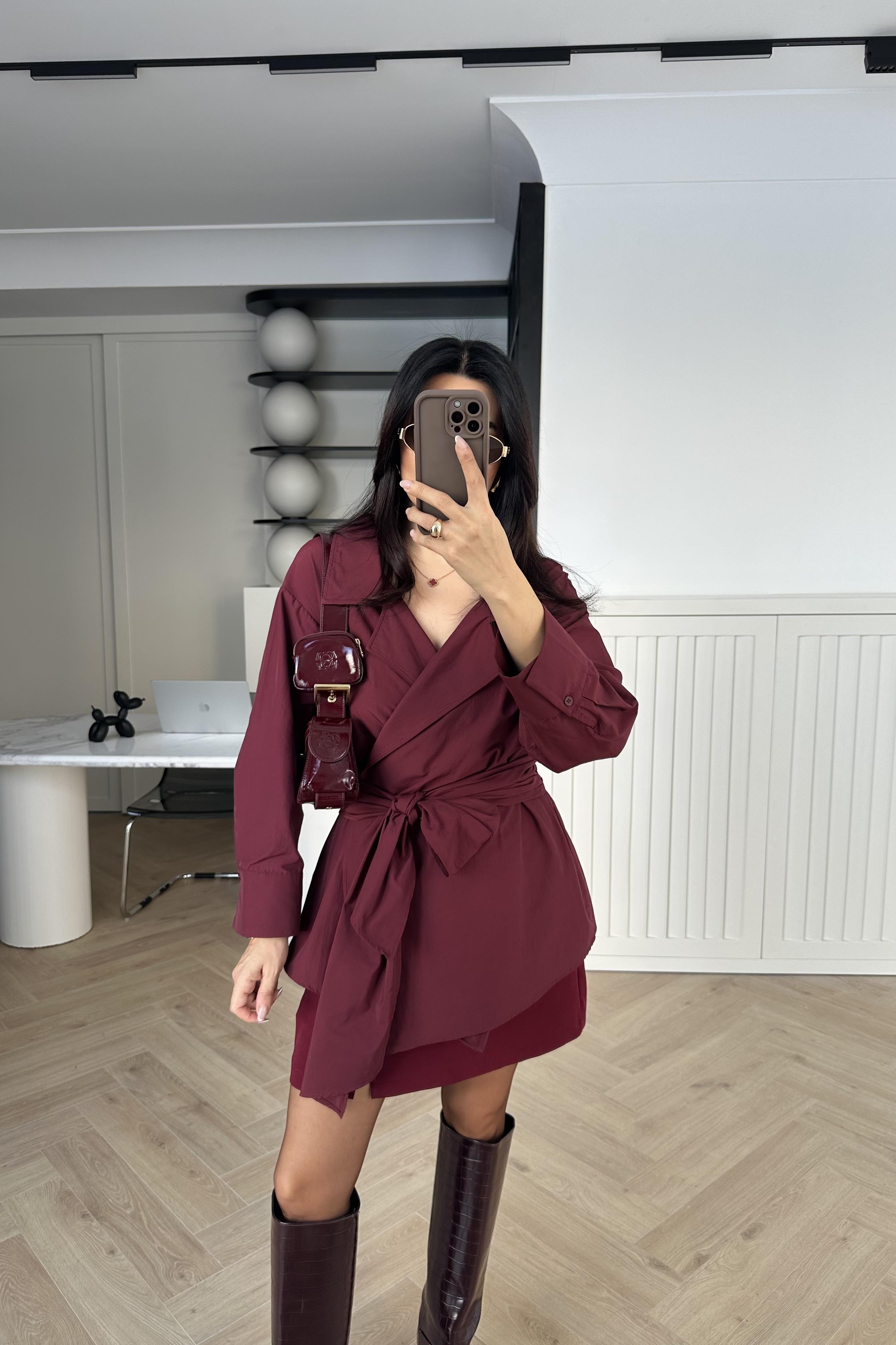 Bordo Bağlamalı Poplin Gömlek