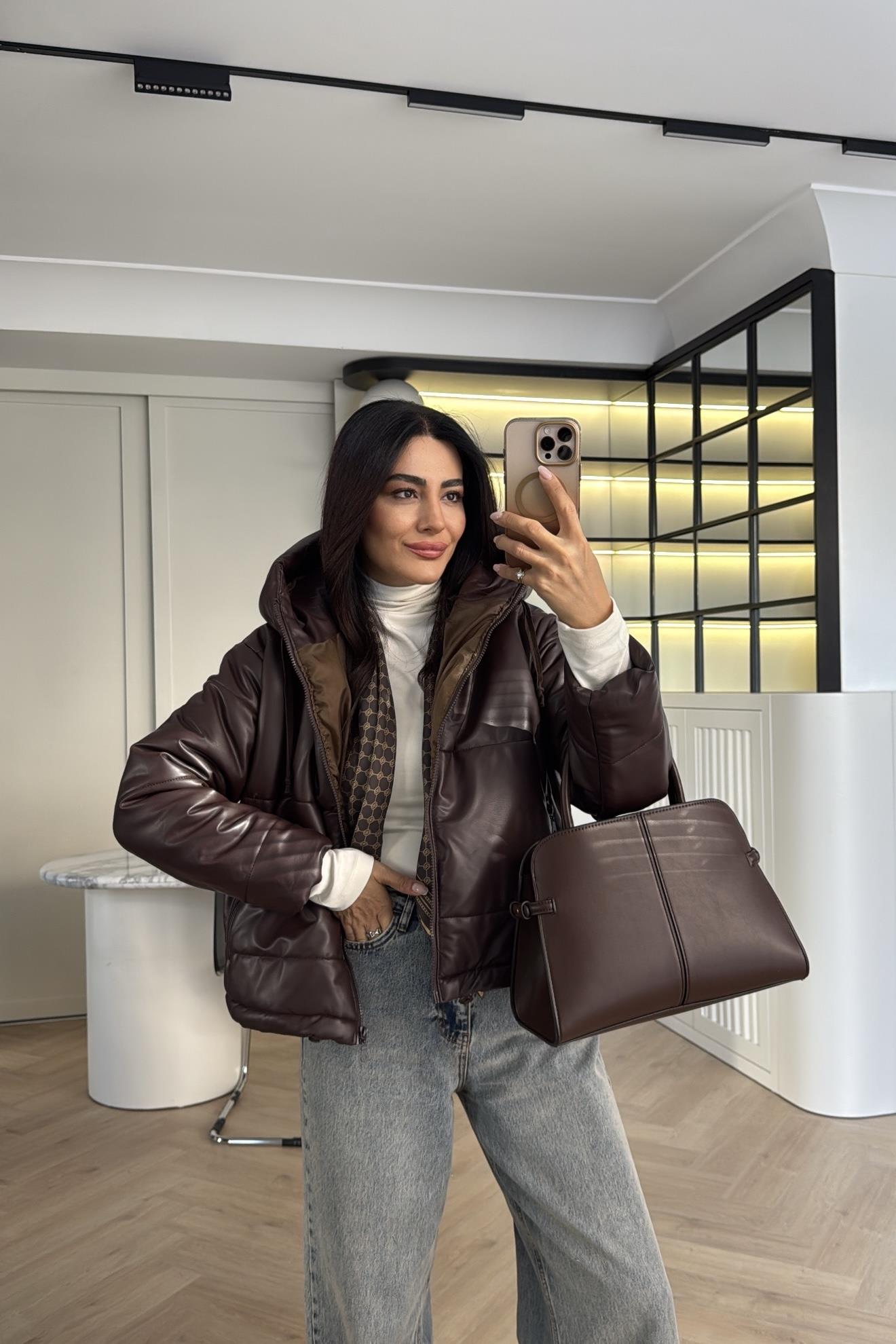 BORDO ELYAF DOKGULU DERİ MONT