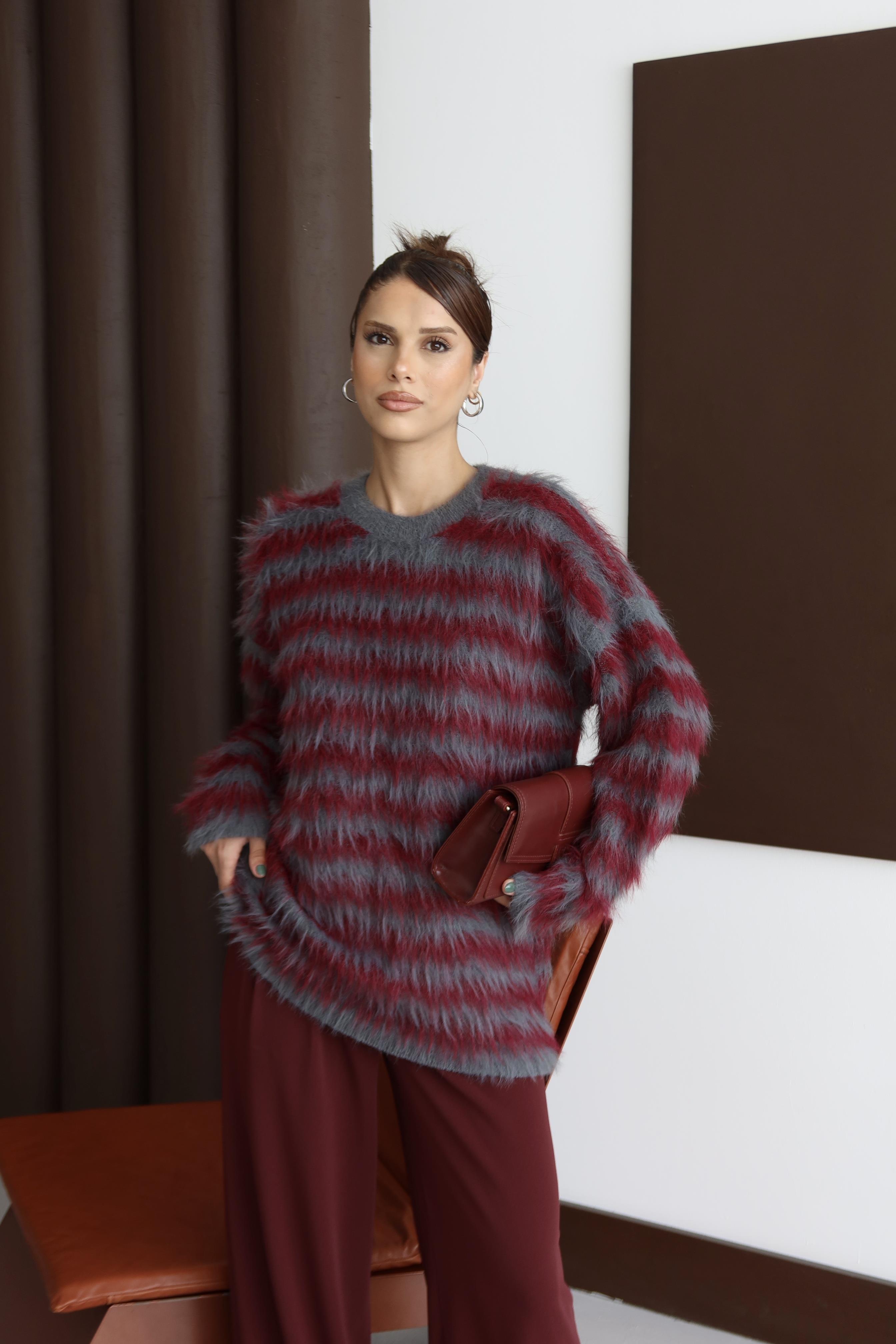BORDO GRİ ŞARDONLU YUMOŞ TRİKO