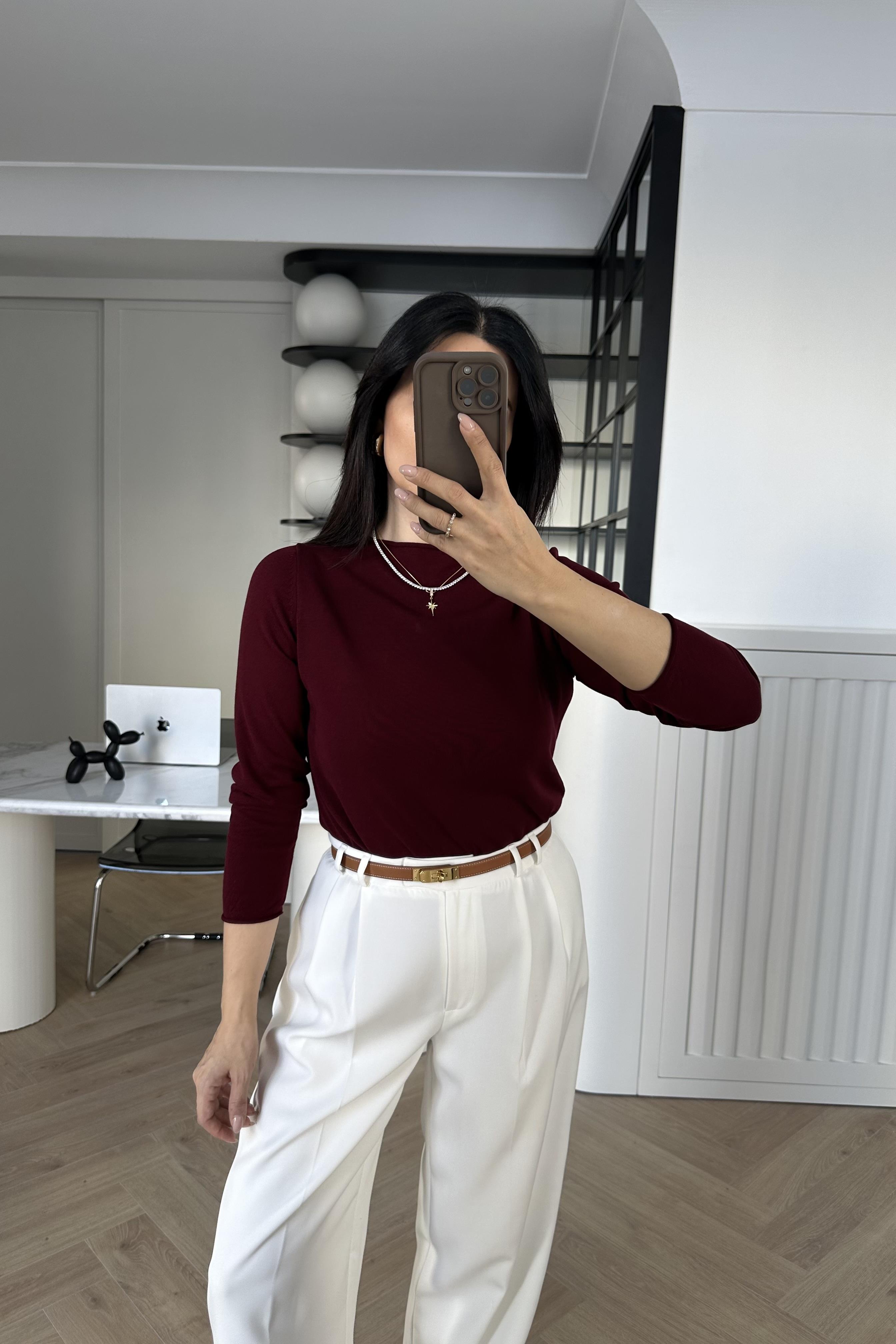 Bordo İnce Dokuma Triko Kazak