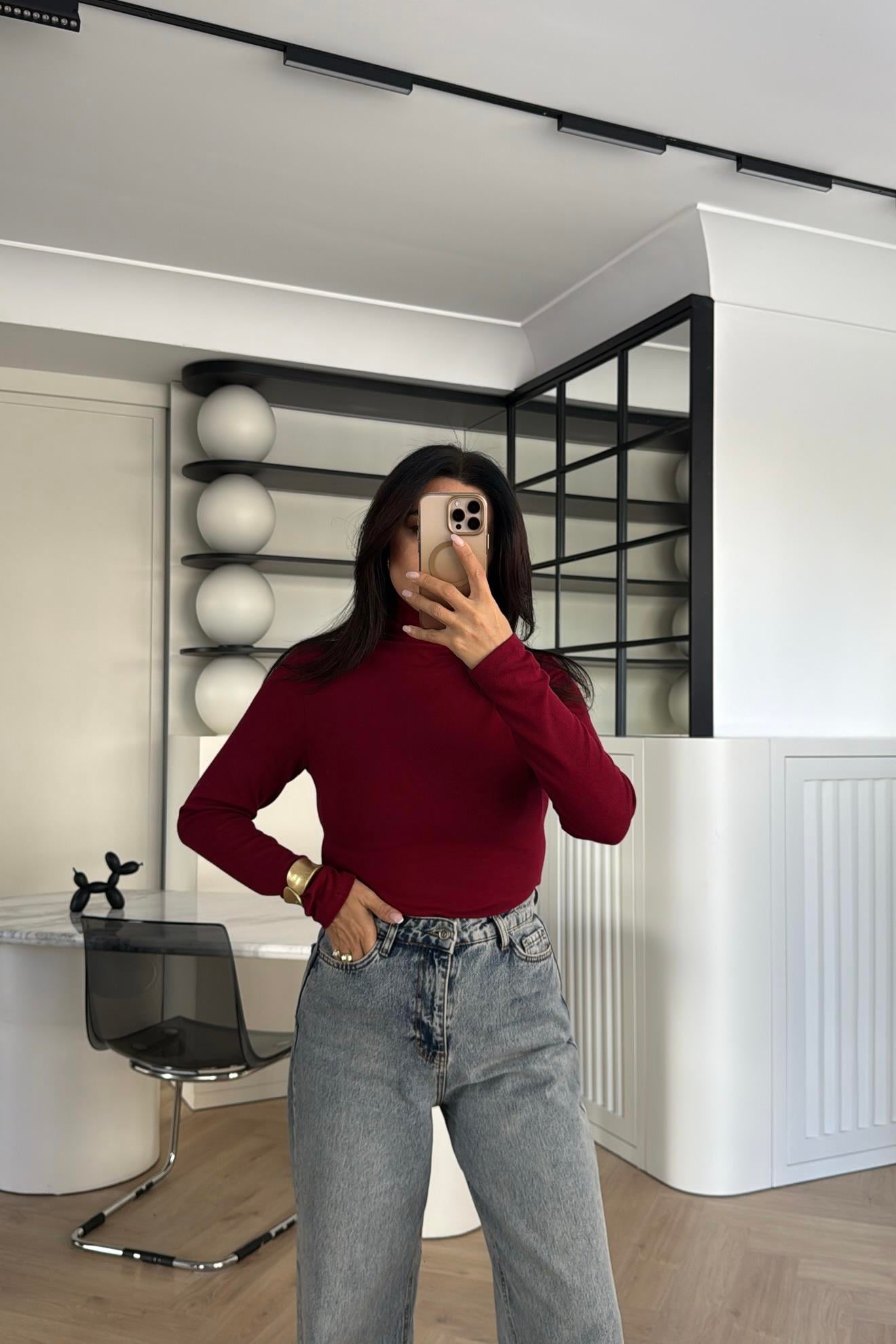 BORDO MASSİMO MODEL BALIKÇI YAKA MODAL BLUZ