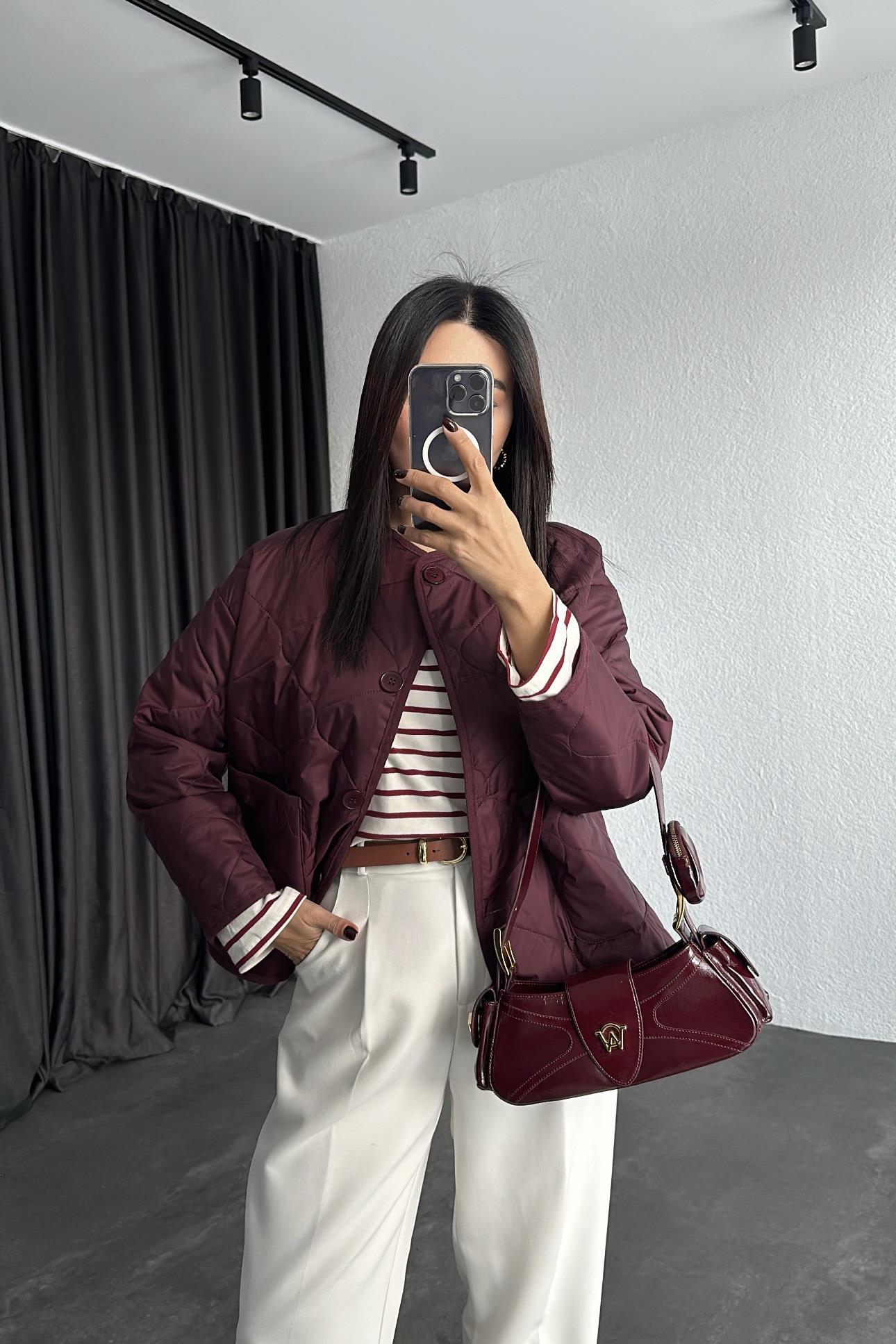 Bordo Mevsimlik Kapitone Ceket