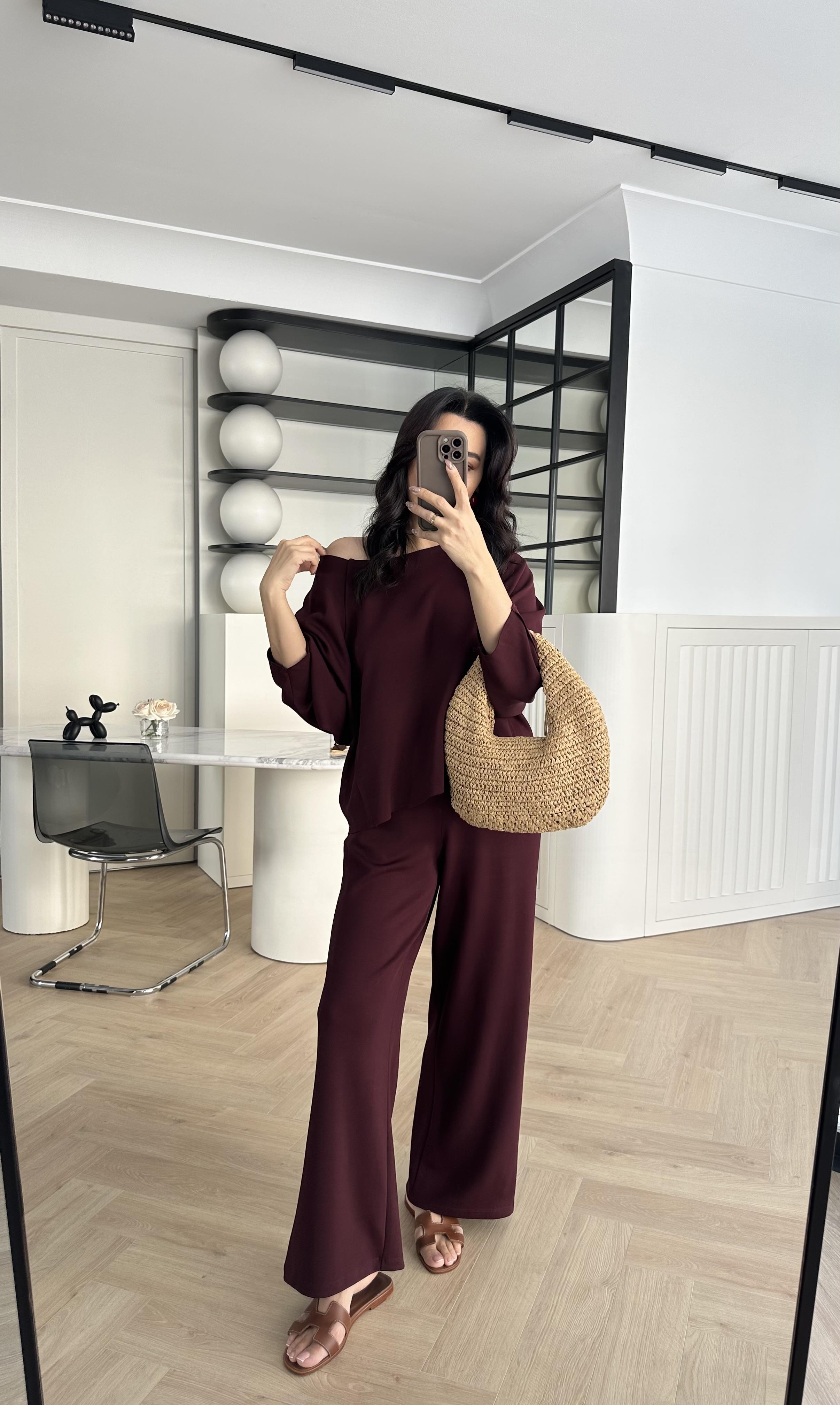 Bordo Modal Kumaş Omuz Detaylı Premium Takım