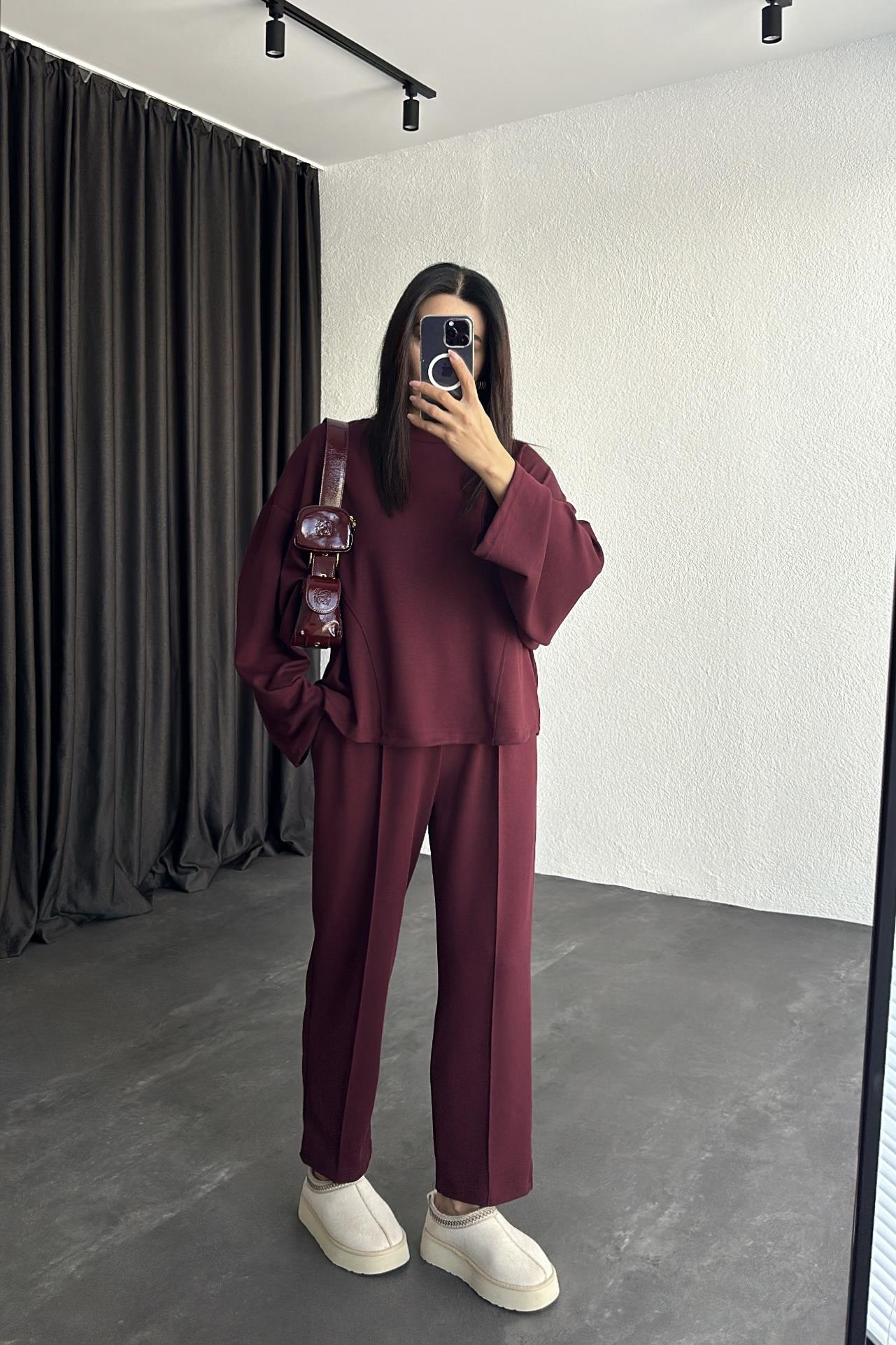 Bordo Modal Kumaş Salaş Takım