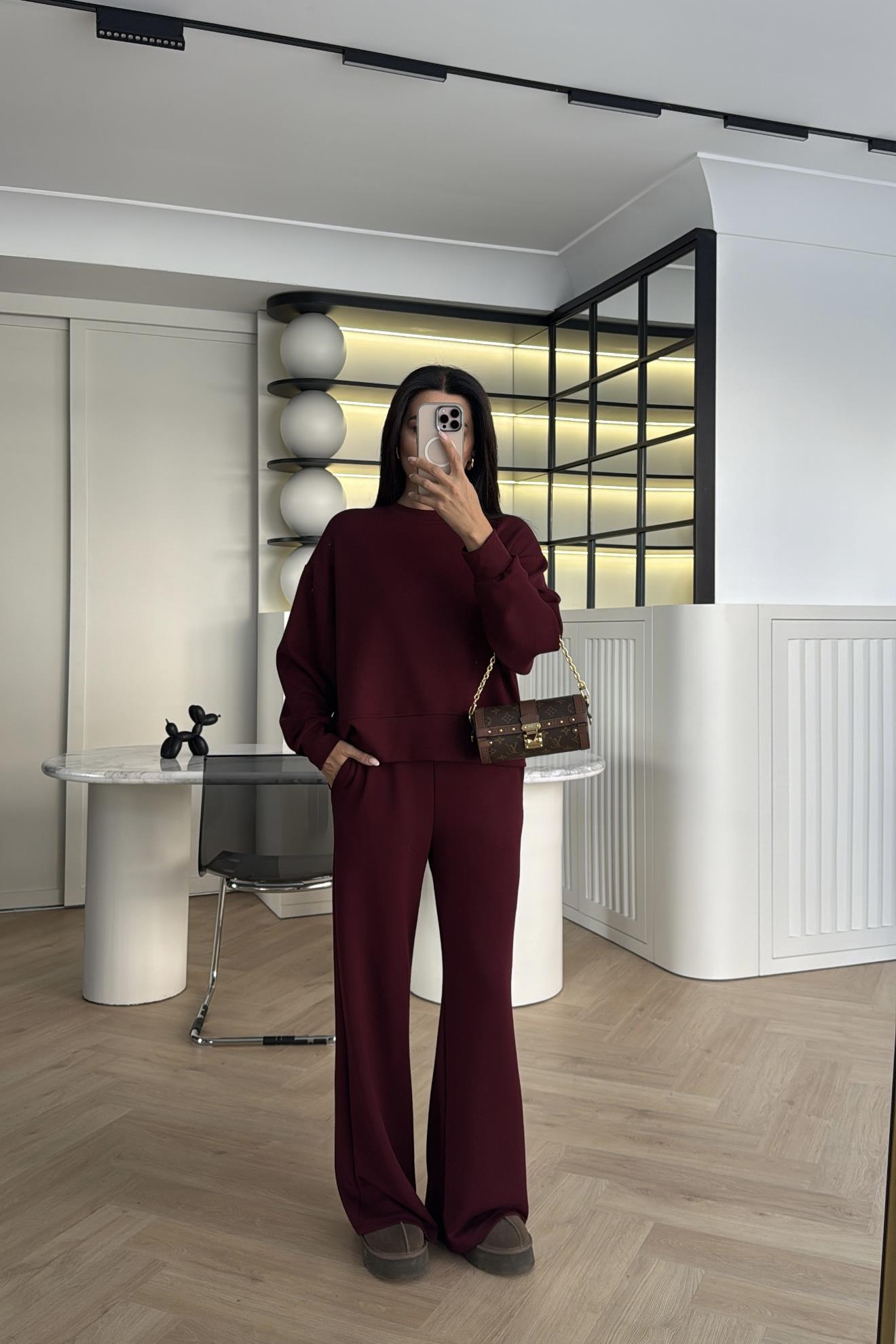 BORDO MODAL KUMAŞ SWEATSHIRT PANTOLON TAKIM