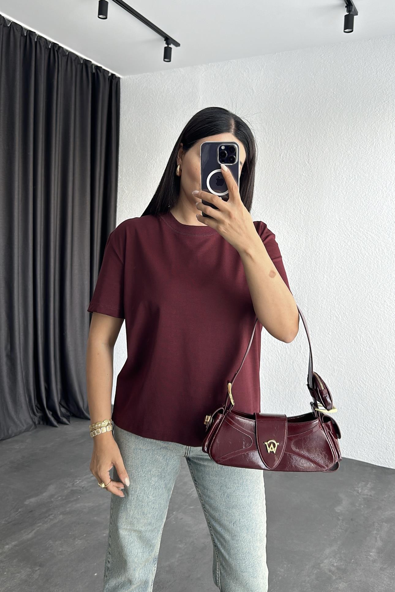 Bordo Renk Dekoratif Yaka Dilvin Marka Basic 