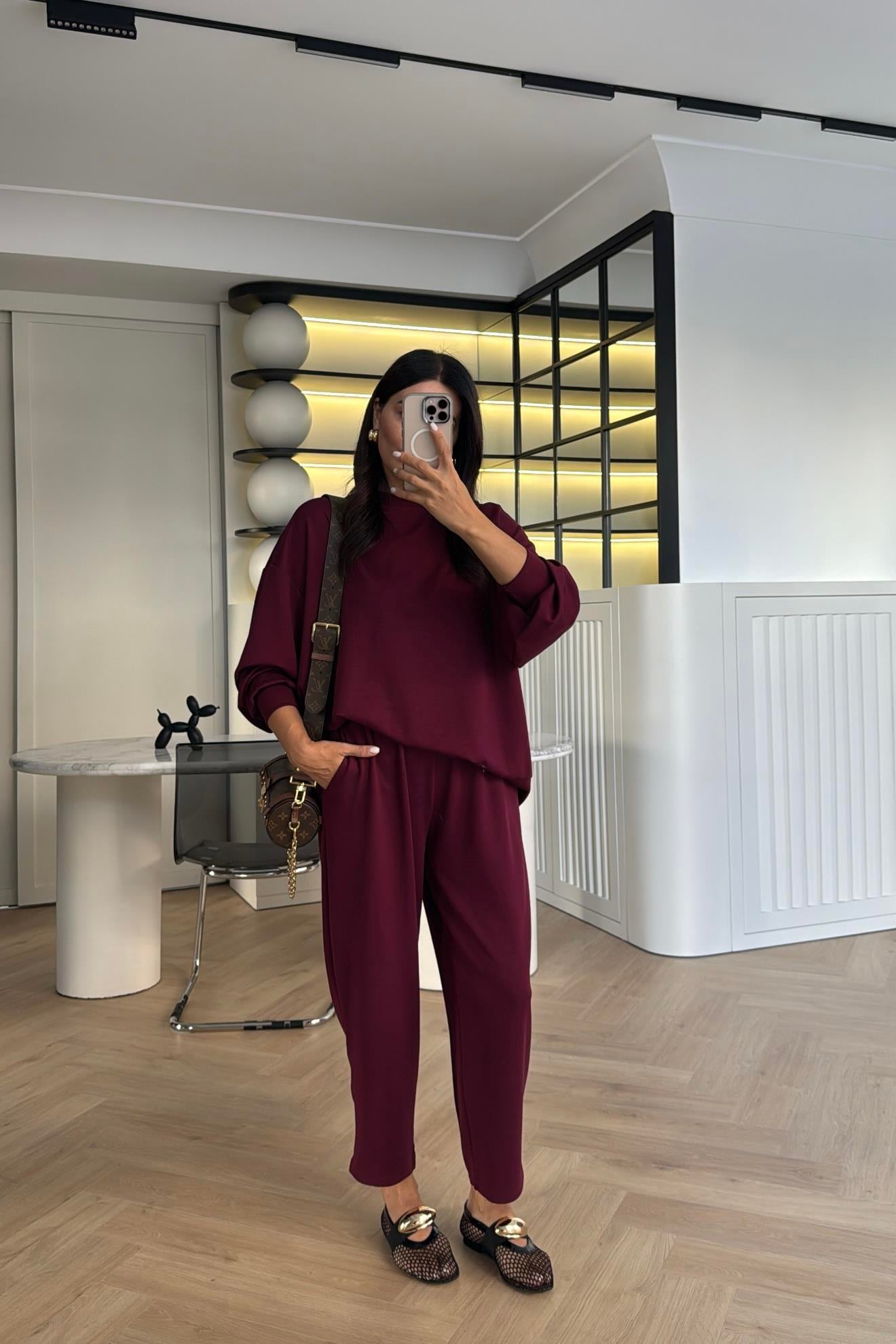 BORDO ŞALVAR MODEL SWEATSHIRT TAKIM 