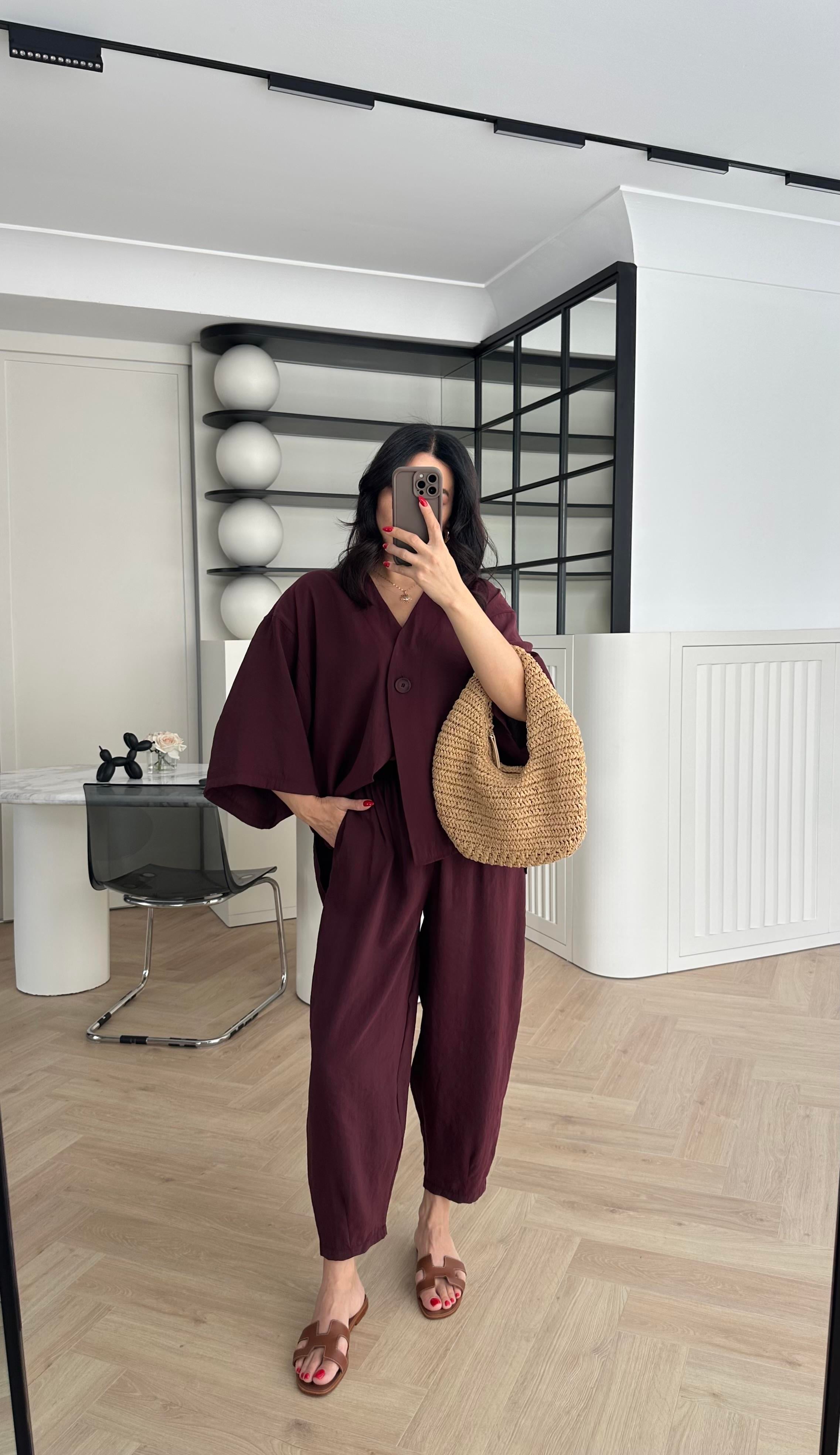 Bordo Tensel Kumaş Gömlek Pantolon Takım