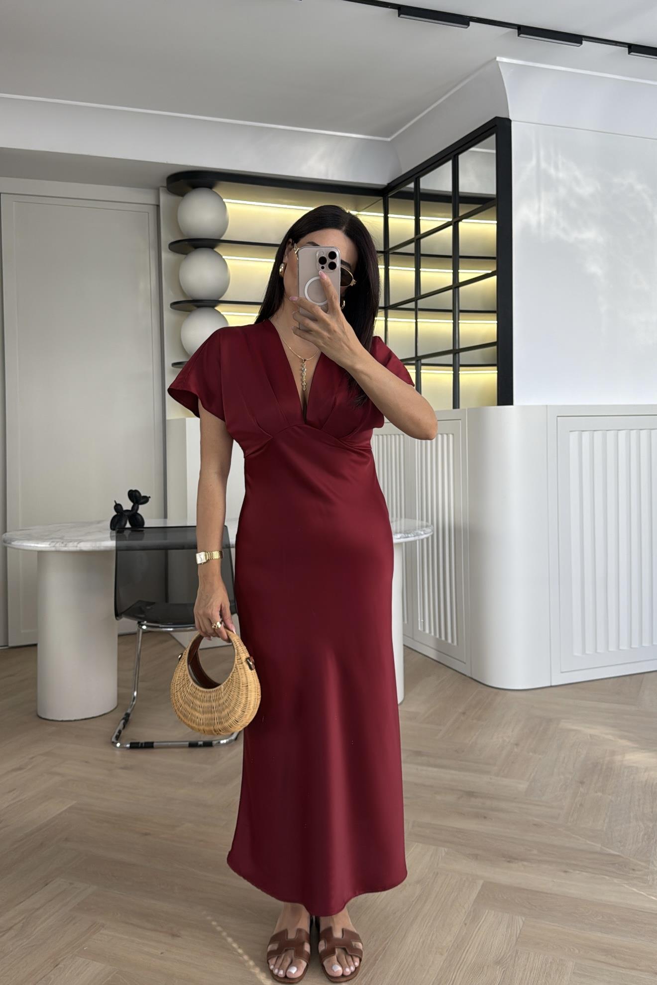 BORDO ZR MODEL TOK SATEN ELBİSE