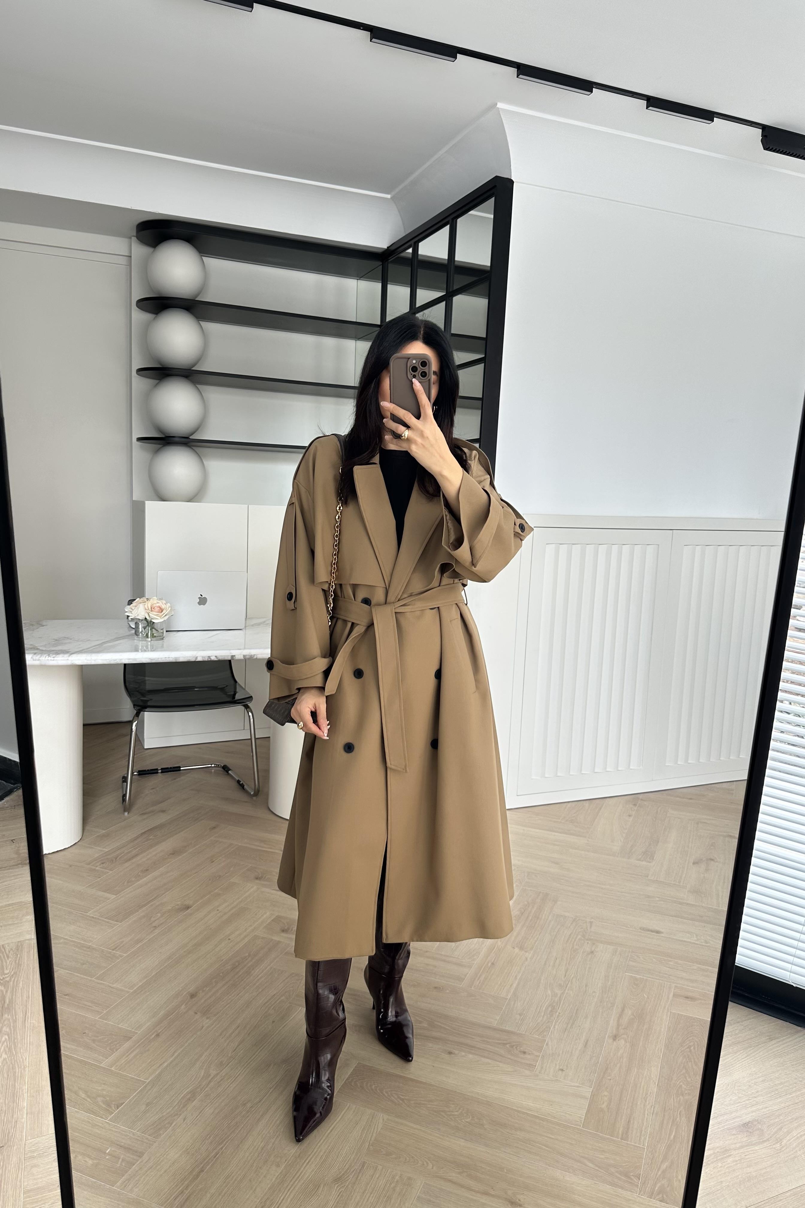 Camel Astarlı Tasarım Premium Trençkot