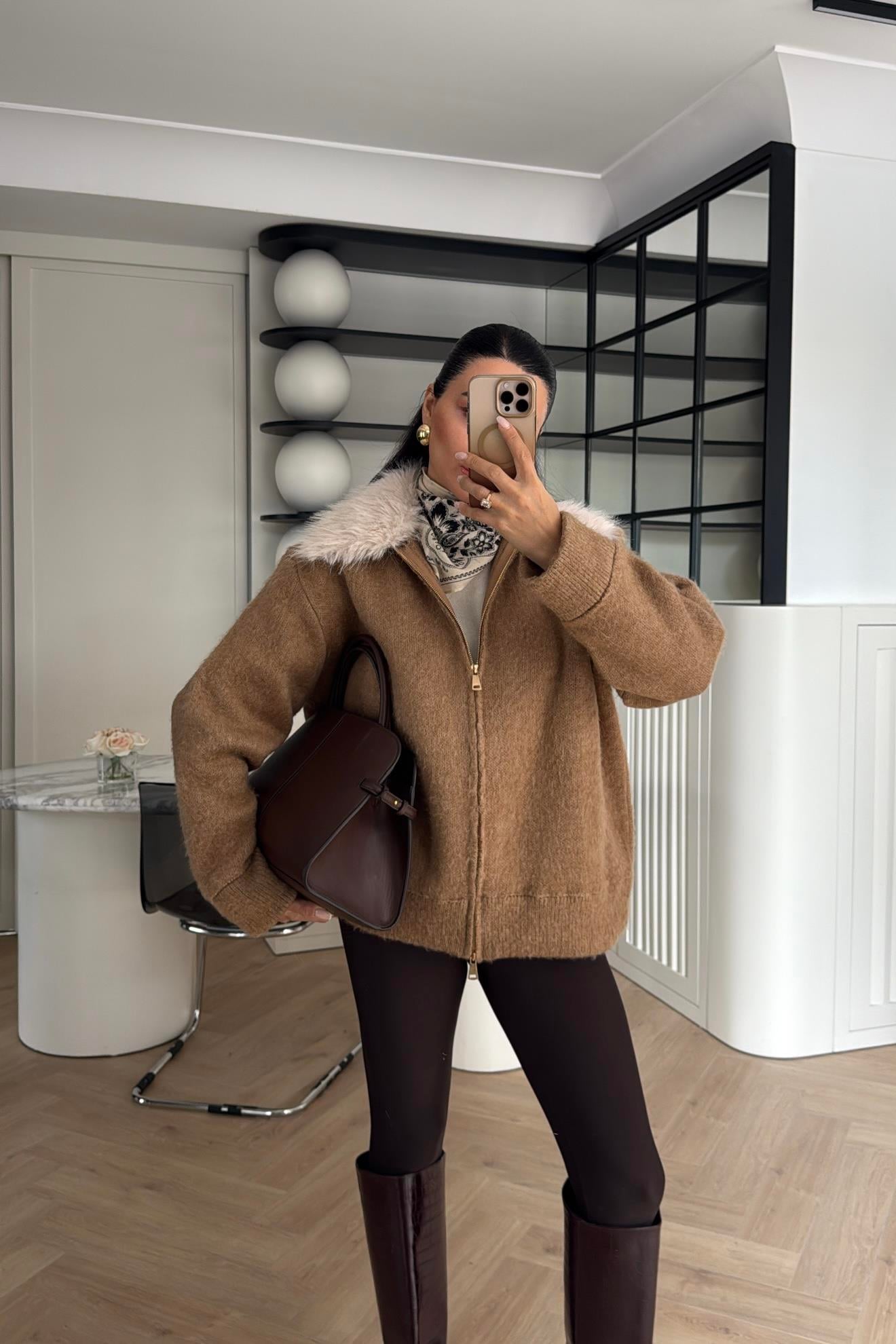 CAMEL ÇIKARILABİLİR KÜRKLÜ HIRKA