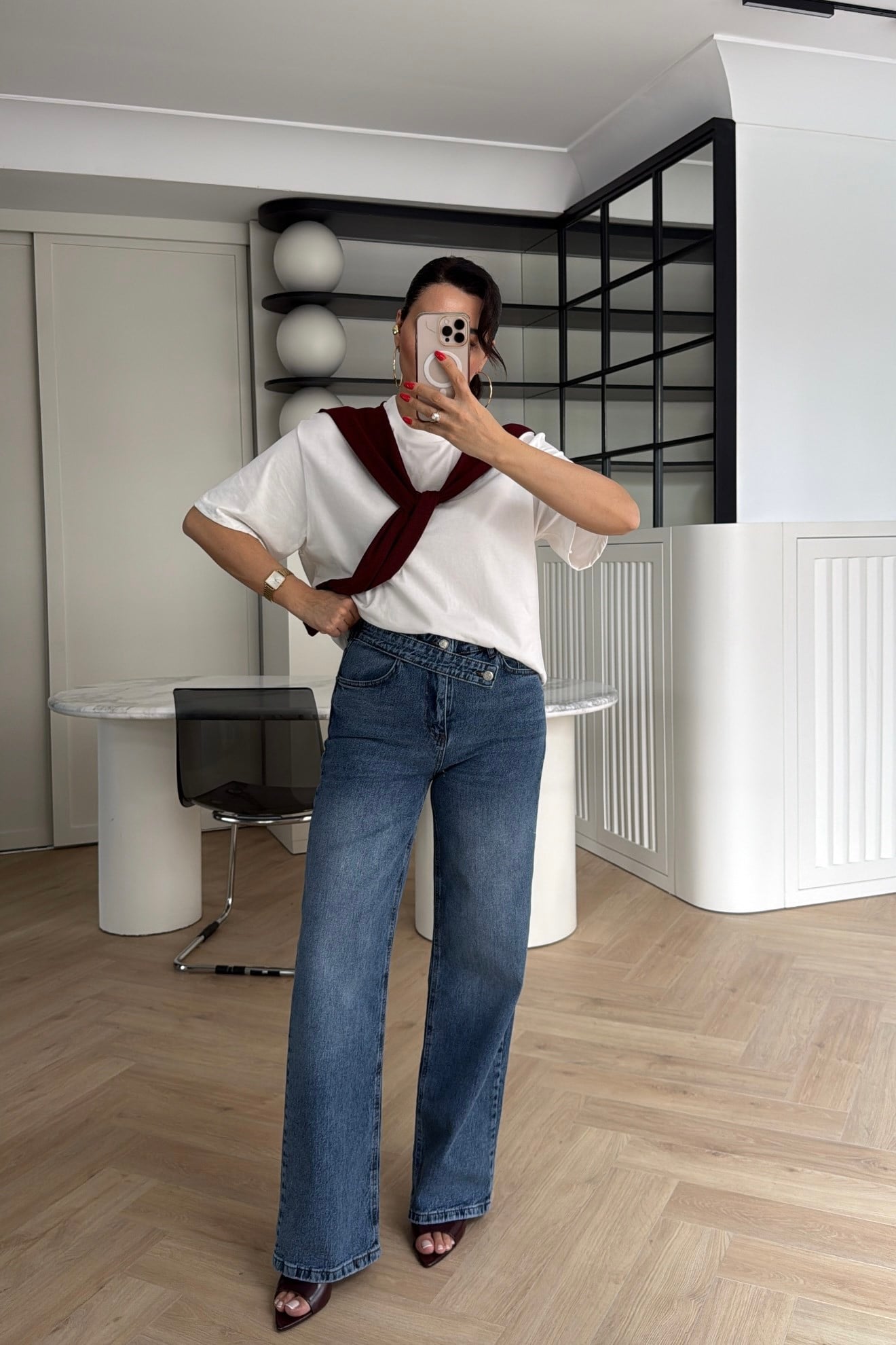 ÇAPRAZ BEL DETAYLI WİDE LEG JEAN PANTOLON 