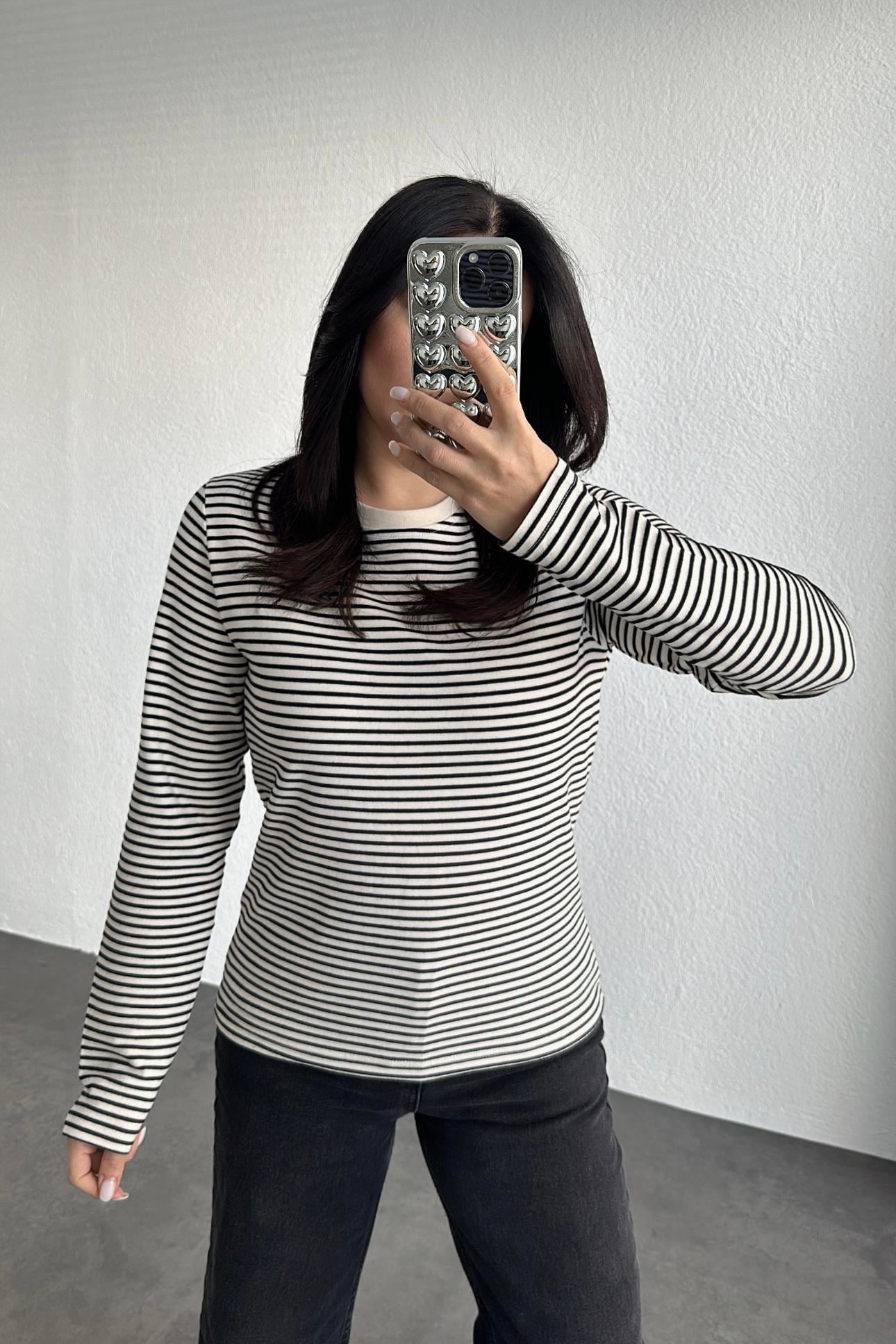 Çizgili İhracat Mevsimlik Sweatshırt 