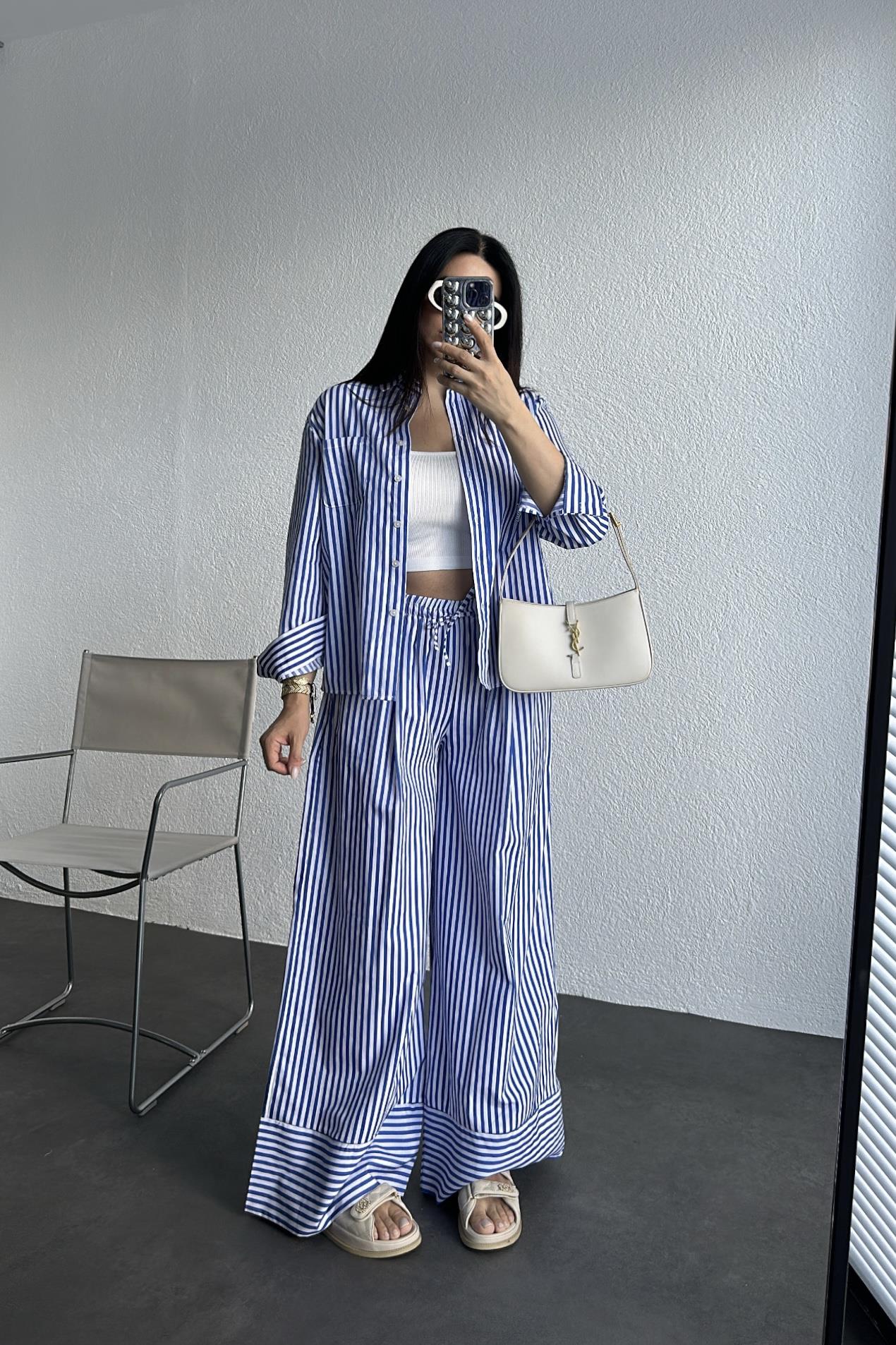 Çizgili Poplin Kumaş İkili Takım