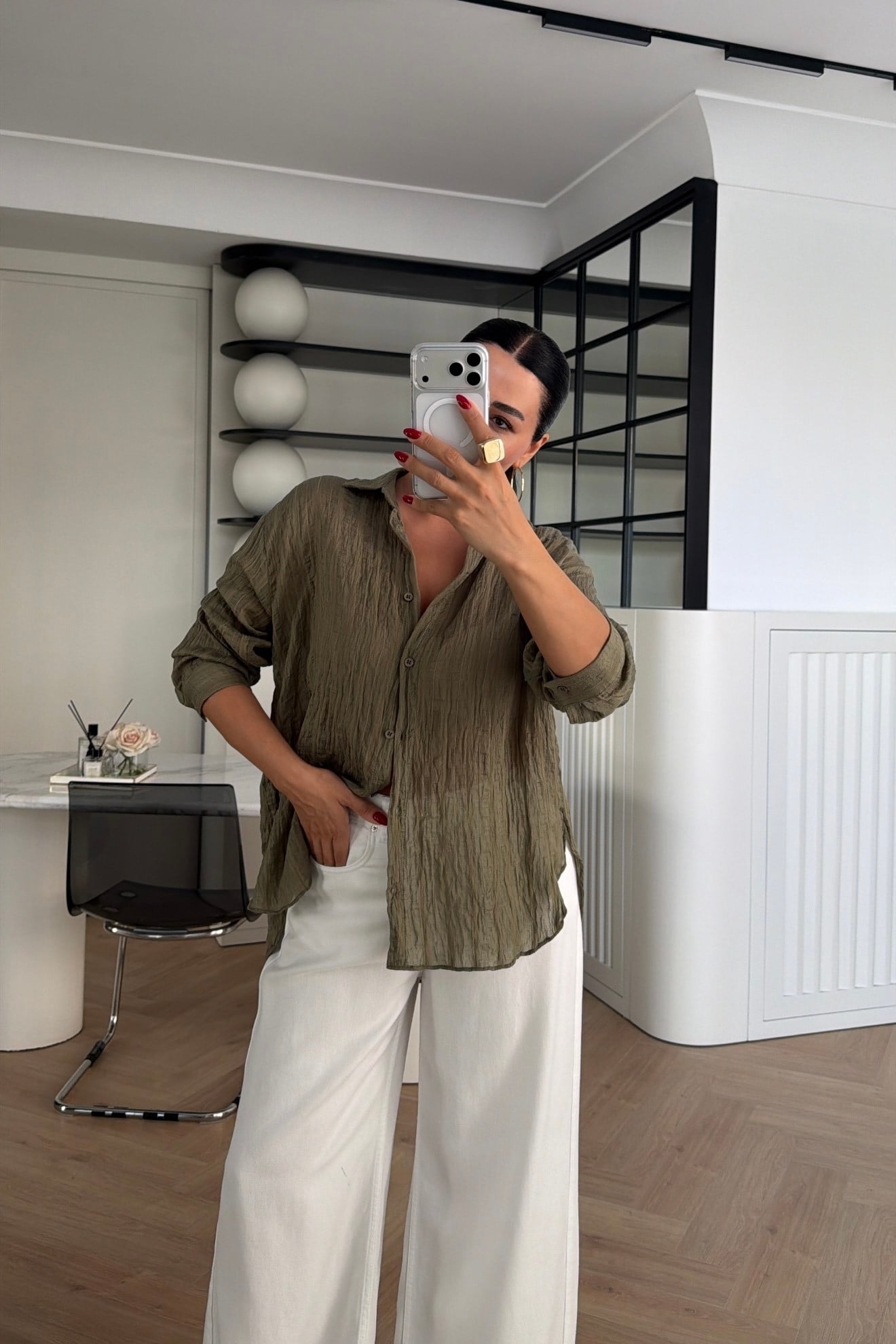 ÇİZGİLİ TÜL GÖMLEK YEŞİL 