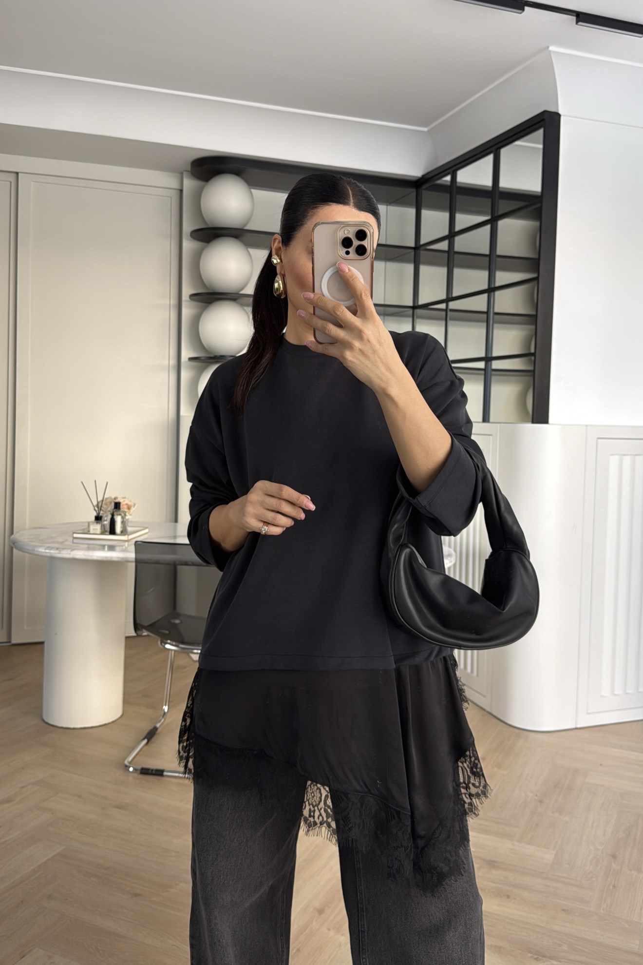 DANTEL DETAYLI MODAL SWEATSHİRT ANTRASİT 
