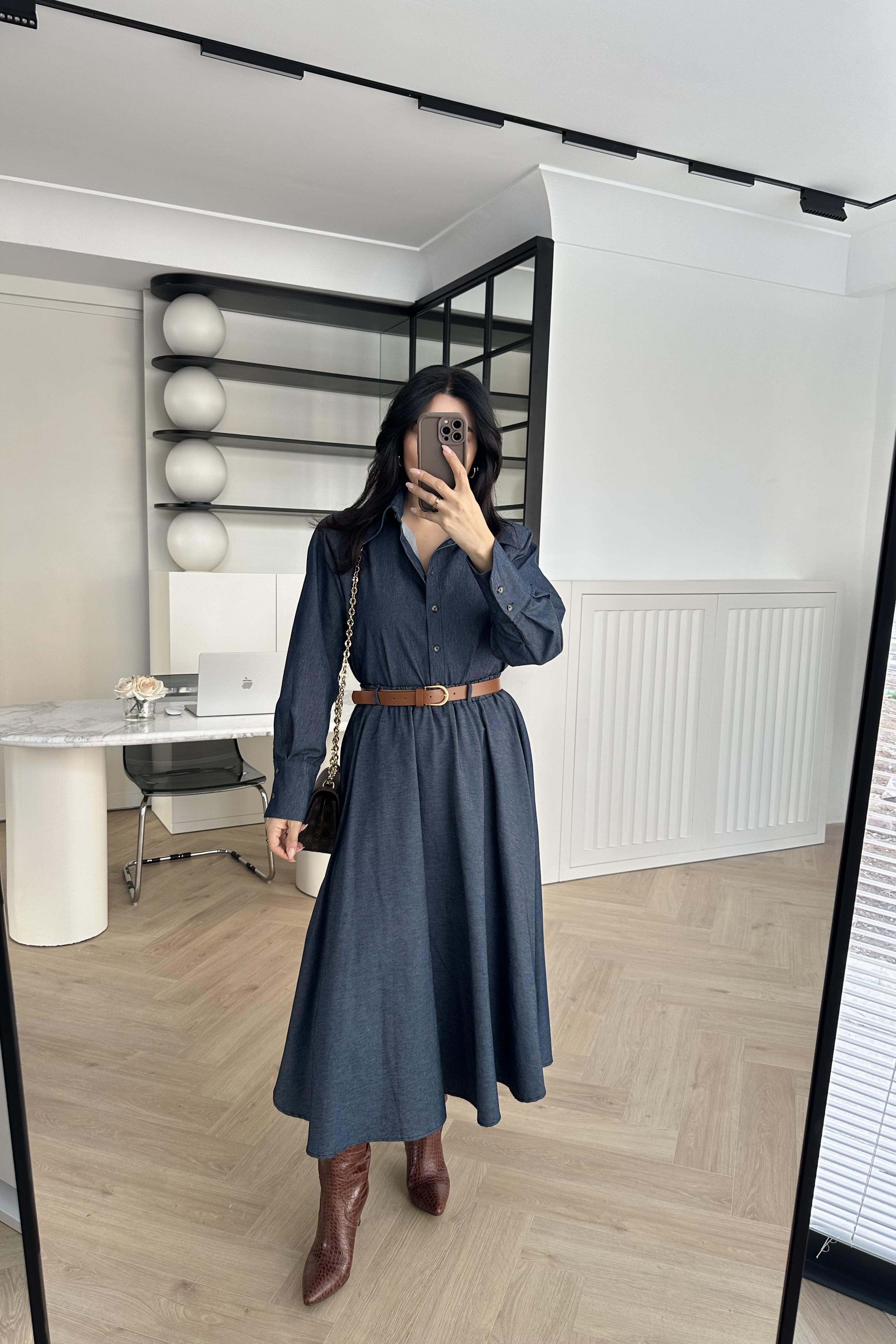 Denim Gömlek Etek Takım