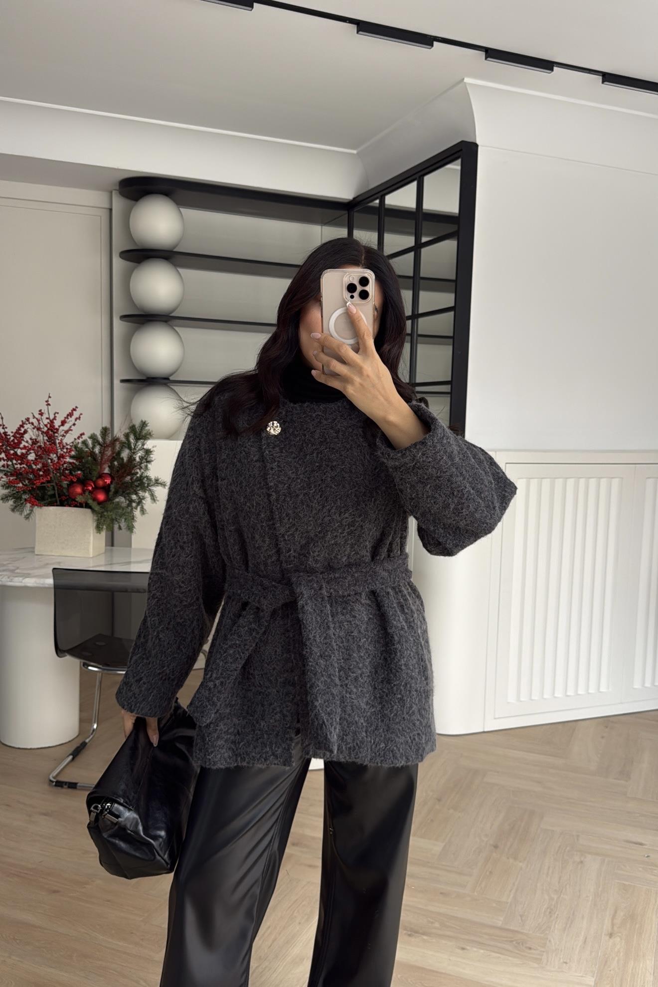 DÜĞME DETAYLI PELUŞ CEKET ANTRASİT 