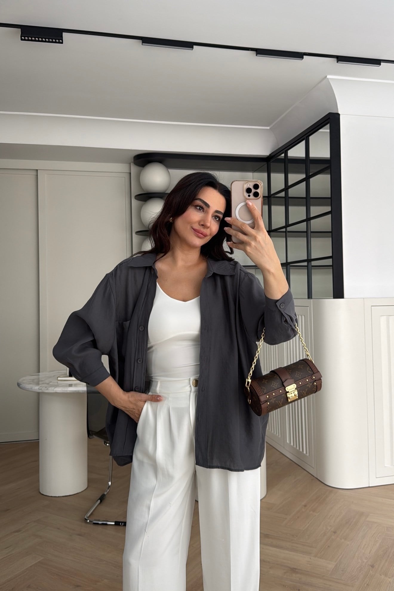 DÜŞÜK OMUZ TENSEL GÖMLEK ANTRASİT 