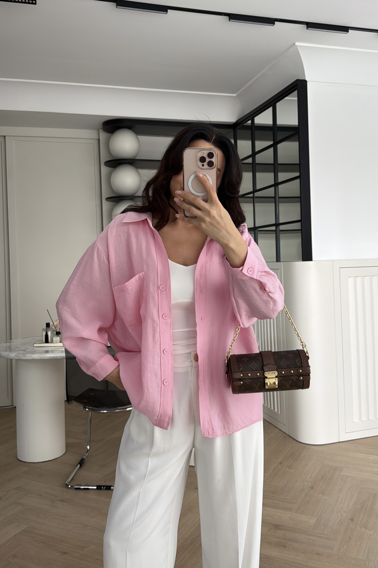 DÜŞÜK OMUZ TENSEL GÖMLEK ŞEKER PEMBE 