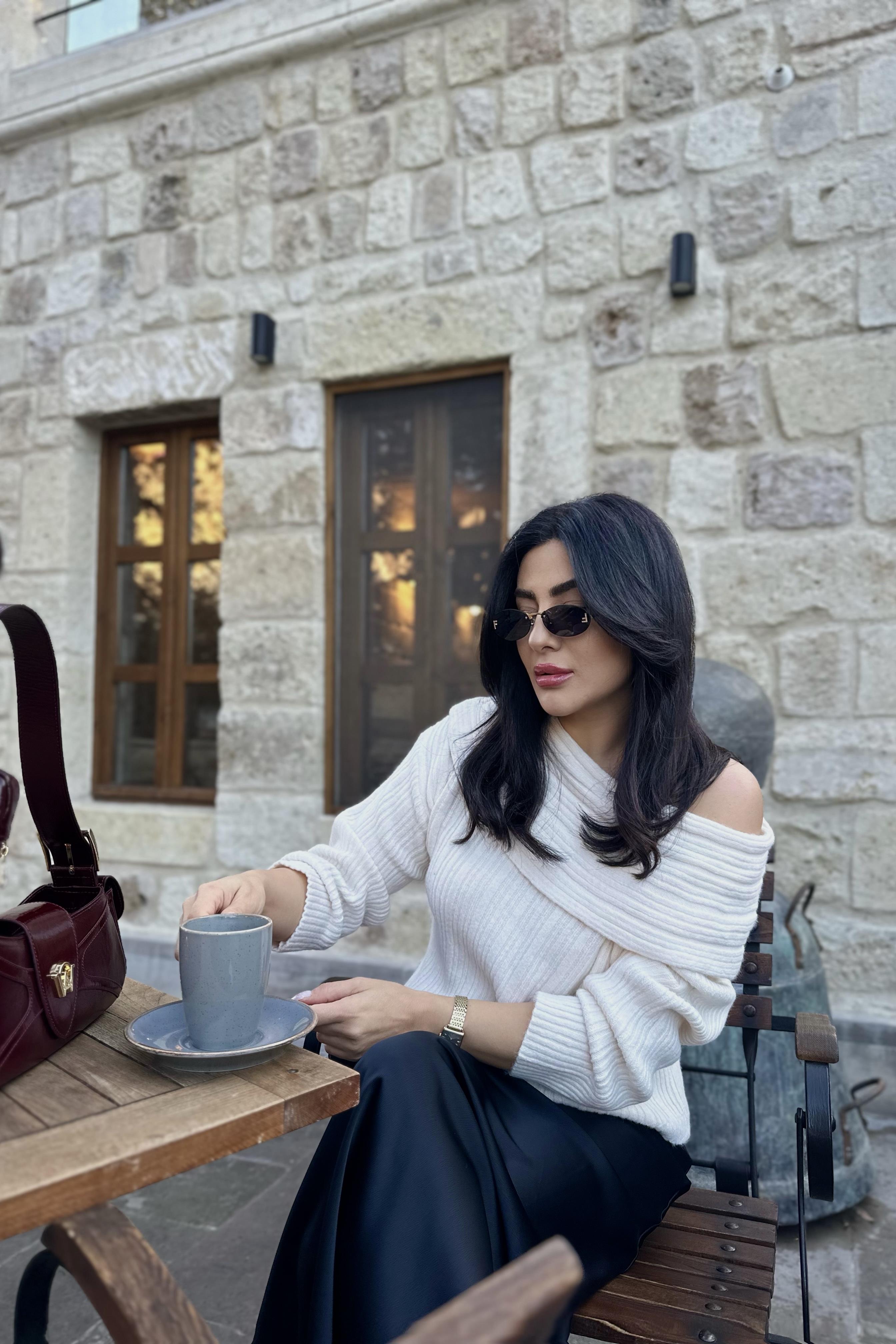 Ekru Degaje Yaka Fitilli Kısa Triko