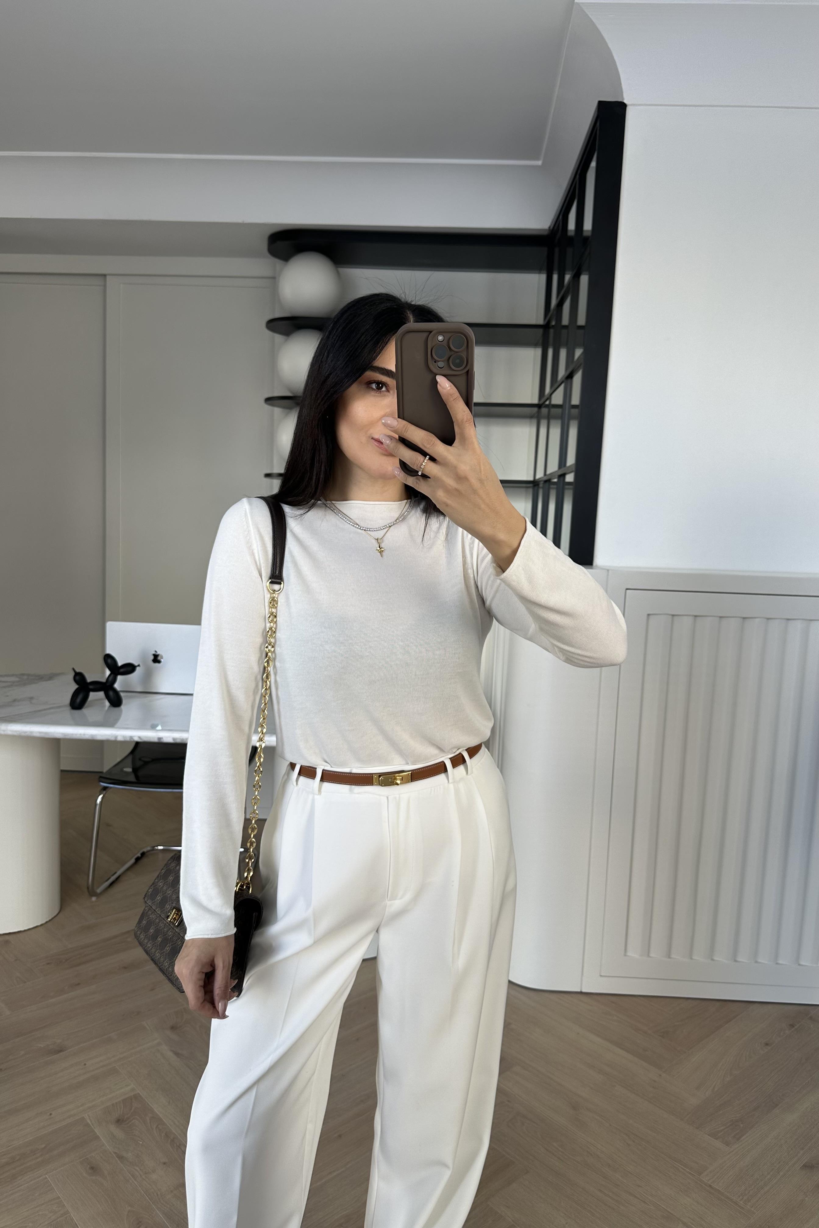 Ekru İnce Dokuma Triko Kazak