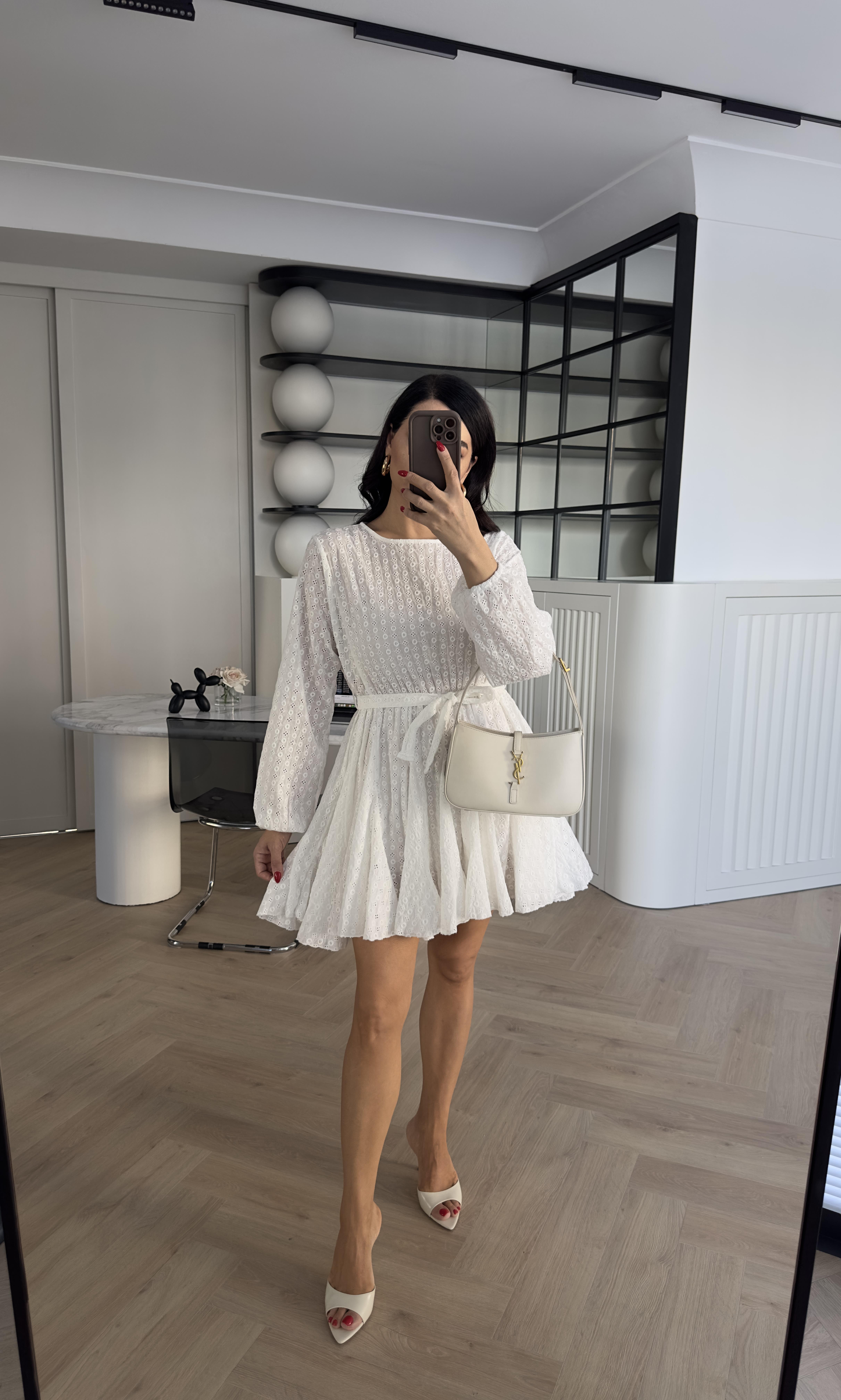 Ekru Kemerli Astarlı Kemerli Elbise