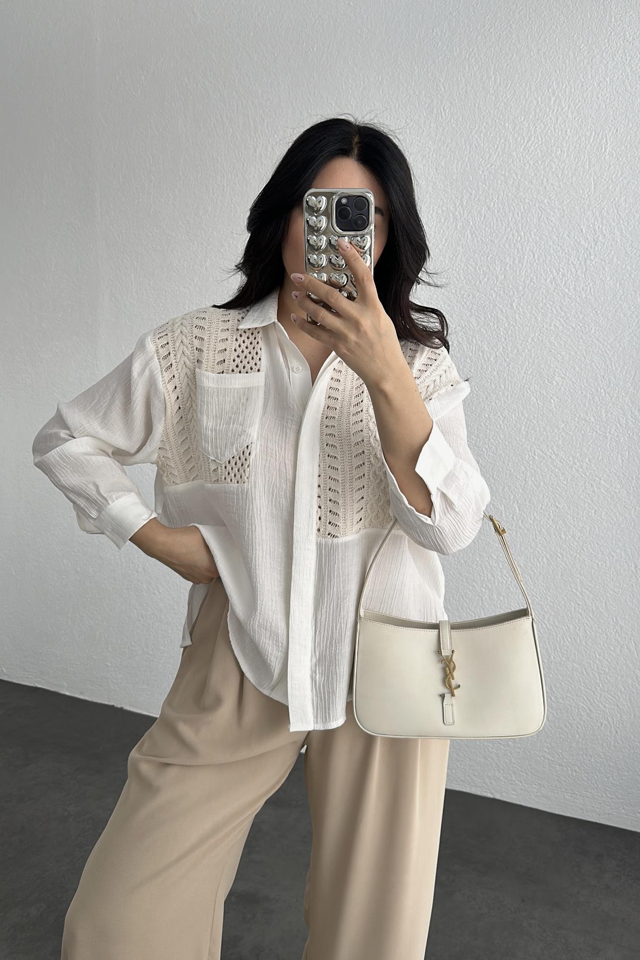 Ekru Marka Model Triko Triko Detaylı Tasarım Gömlek