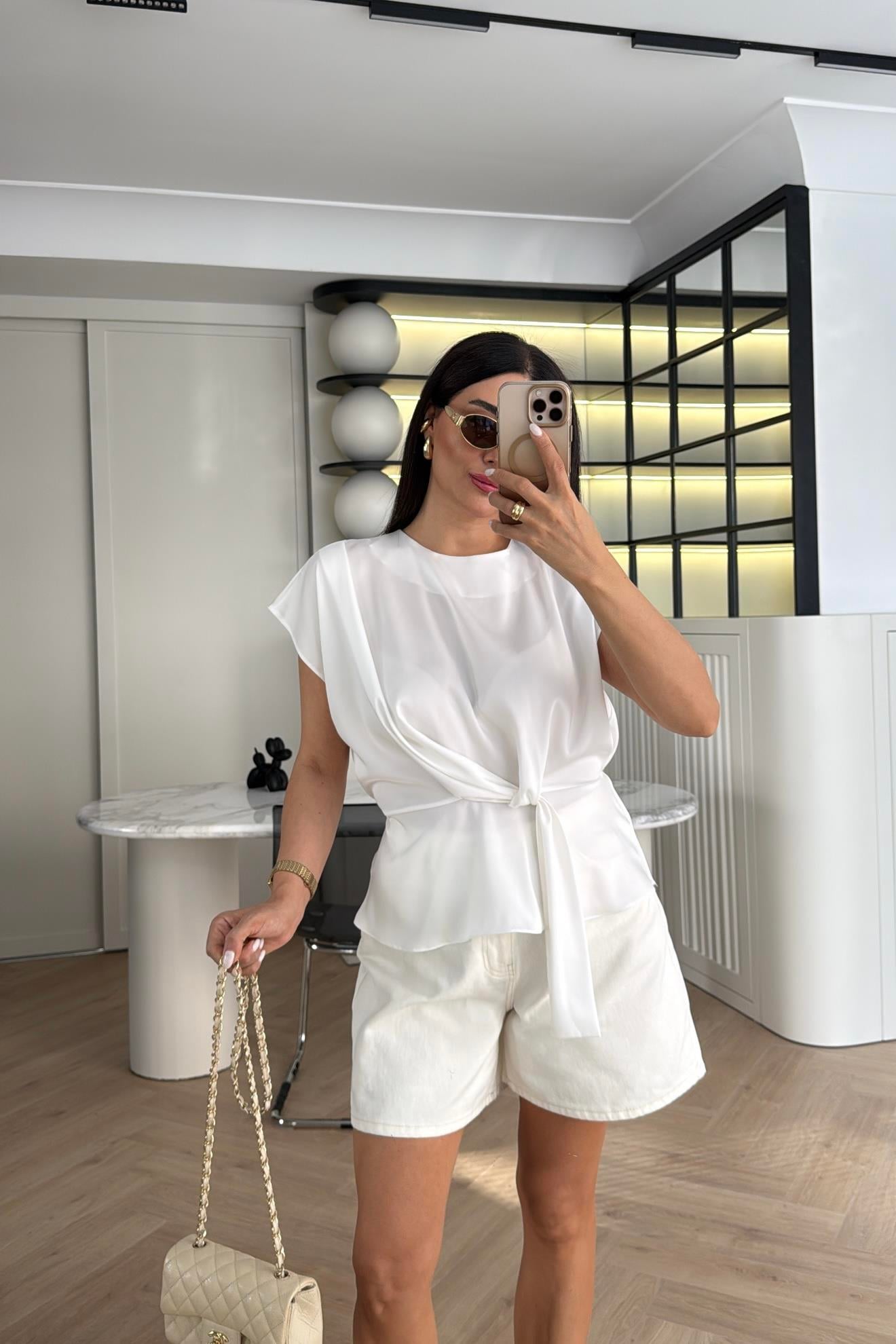 EKRU PREMİUM SATEN BLUZ