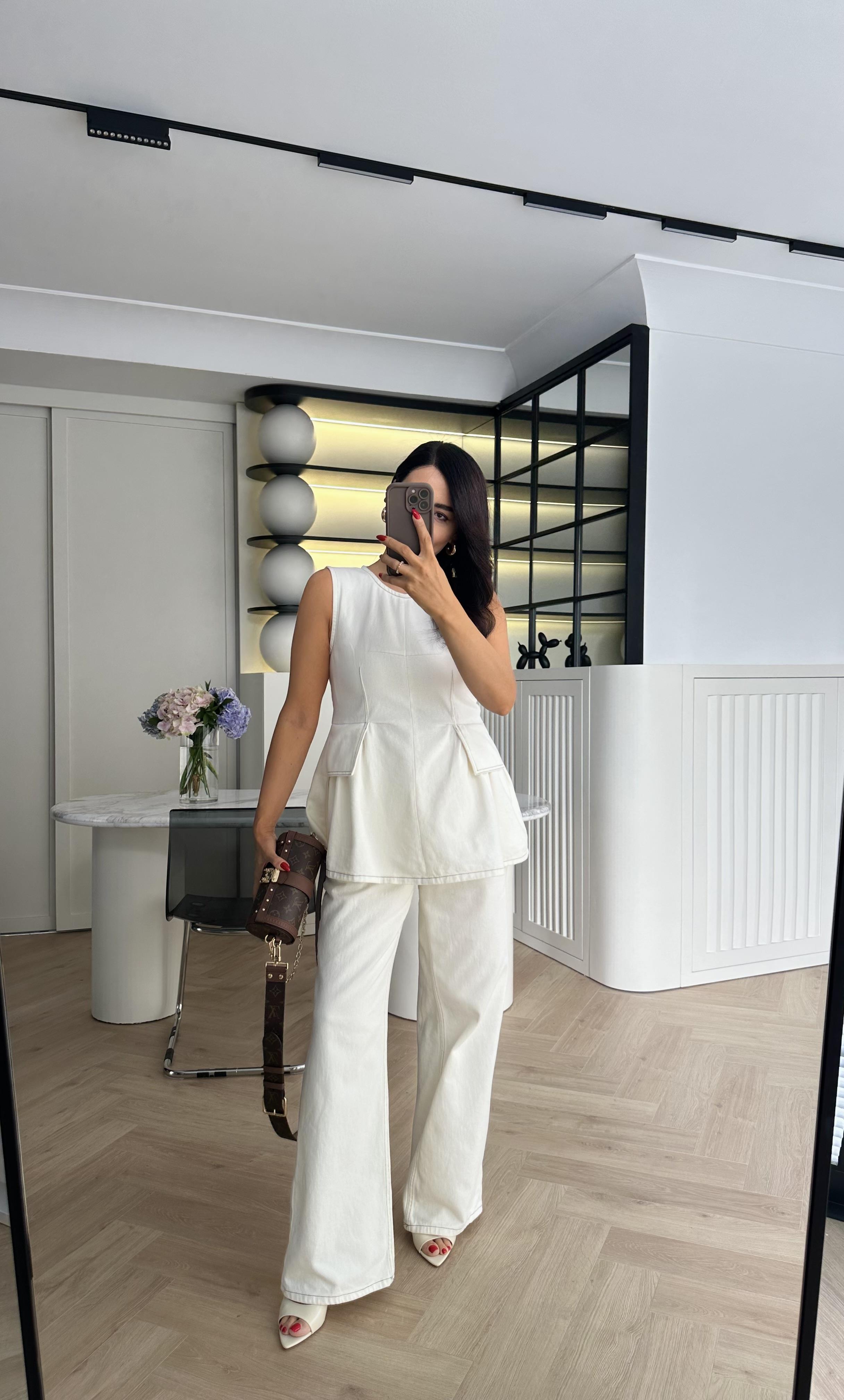 Ekru Yumuşak Denim Kumaş Tasarım Takım