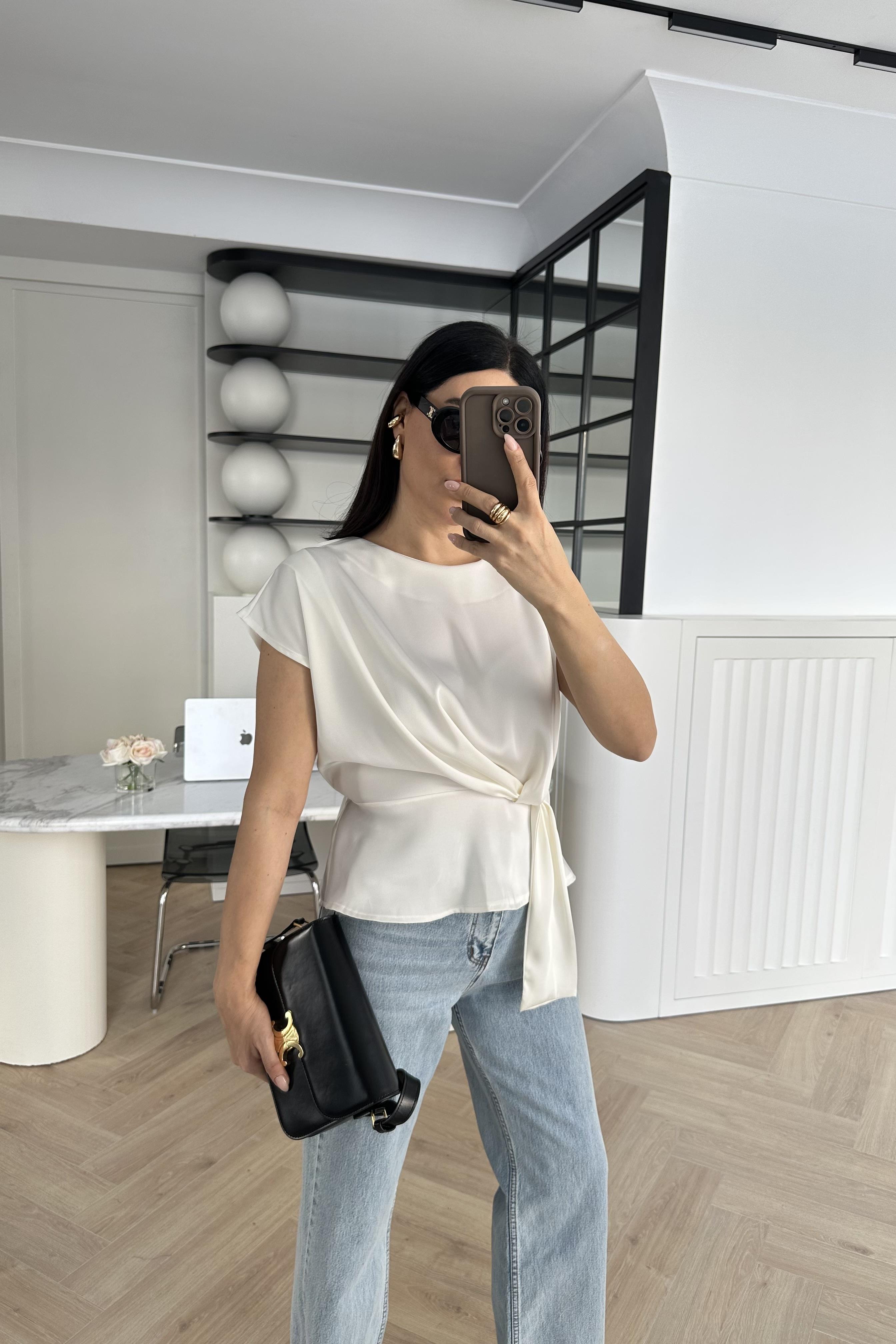 Ekru Zr Model Saten Bluz