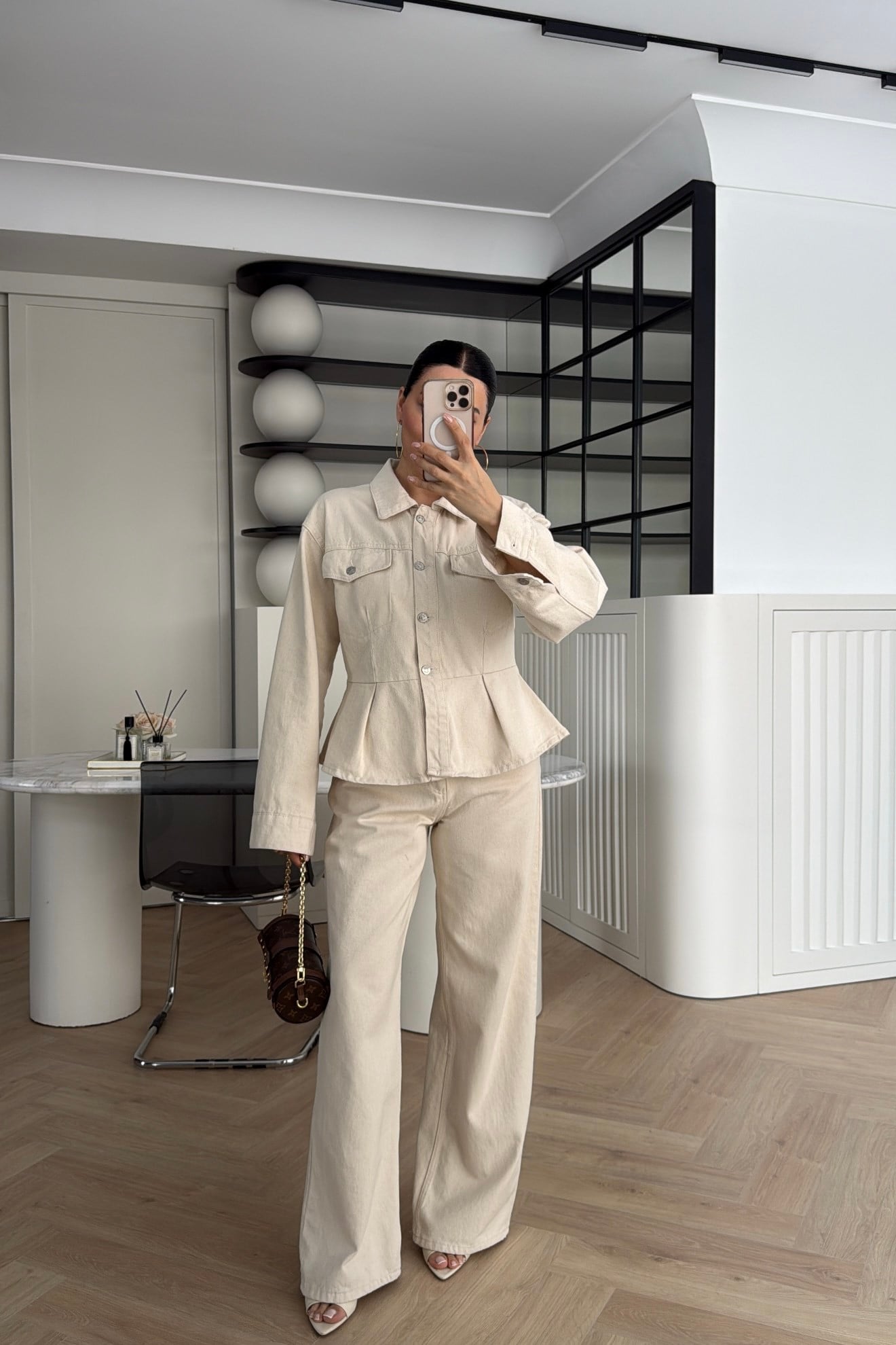 GENİŞ PAÇA DENİM PANTOLON EKRU 