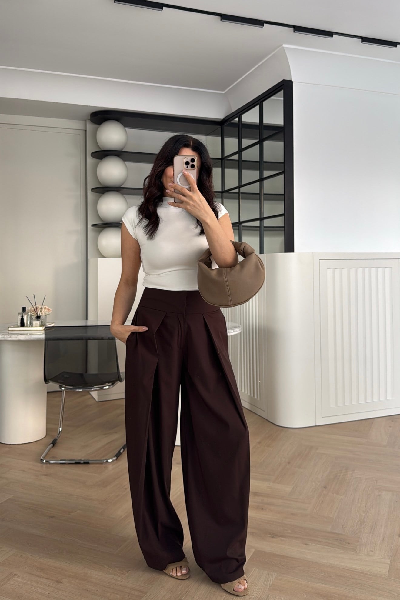 GENİŞ PİLİLİ PANTOLON KAHVE 