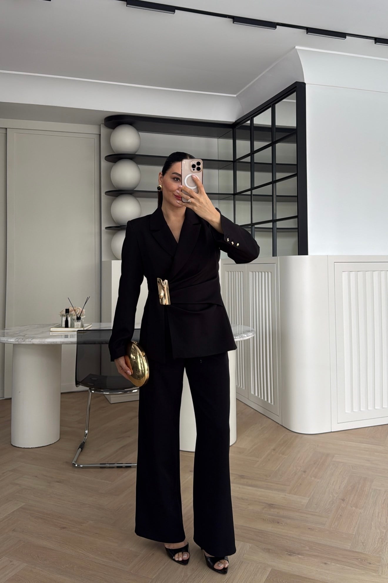 GOLD DETAYLI BLAZER TAKIM BEJ