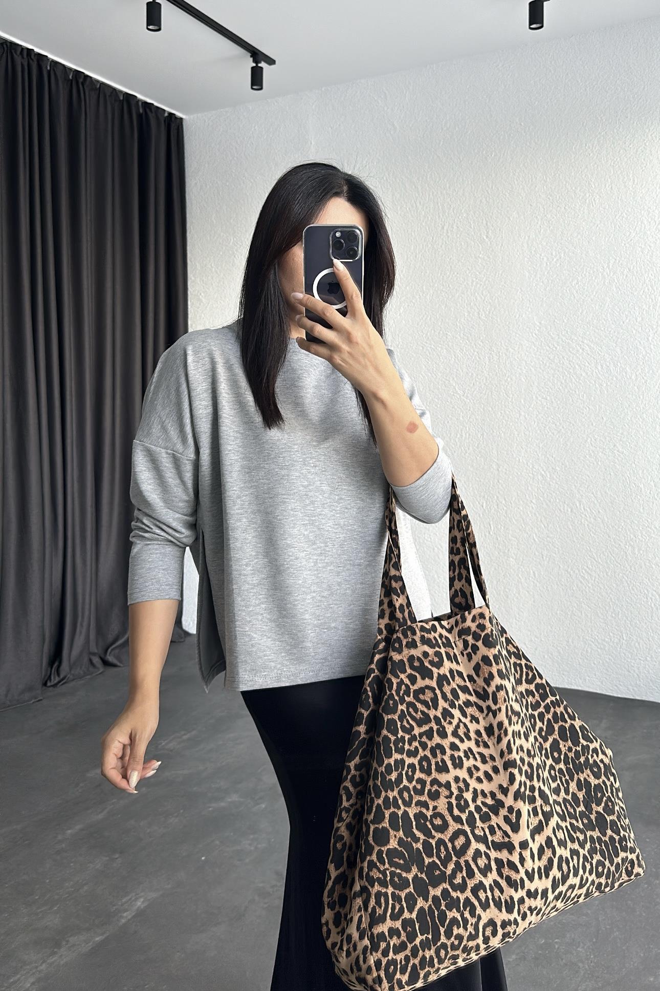 Gri Yanı Yırtmaçlı Mevsimlik Kumaş Sweatshirt 