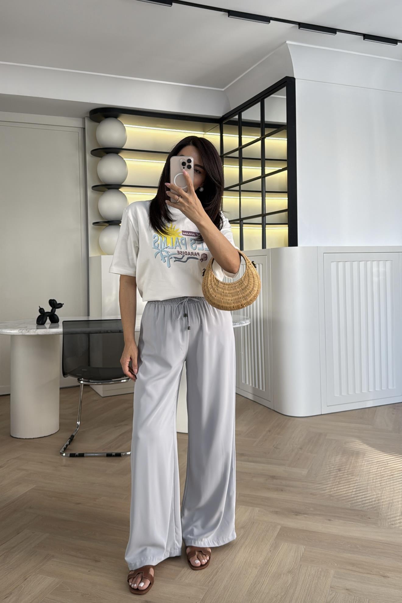 GRİ YÜKSEK BEL LASTİKLİ PALAZZO 