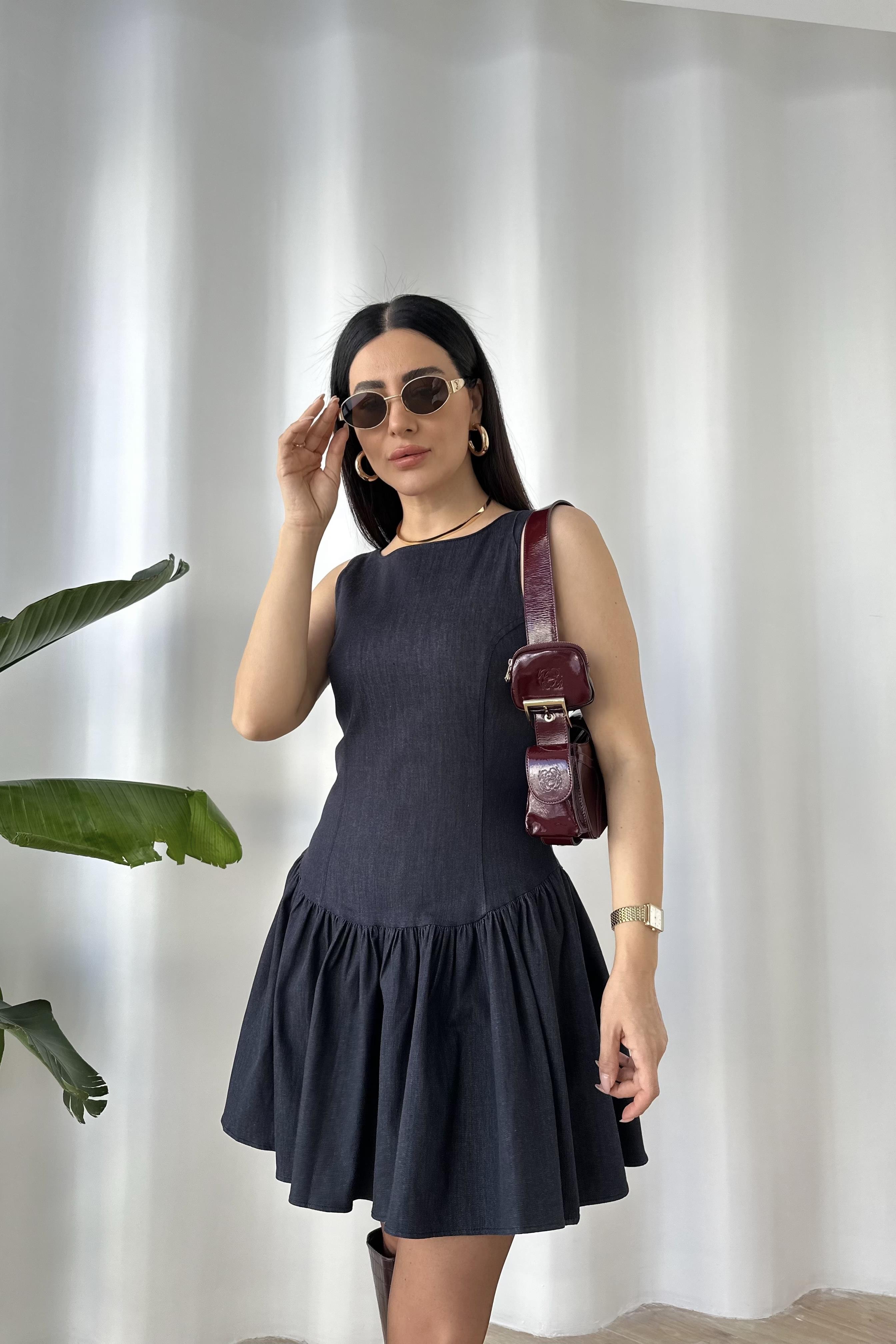 Hafif Likralı Arkası Fermuarlı Kolsuz Denim Elbise
