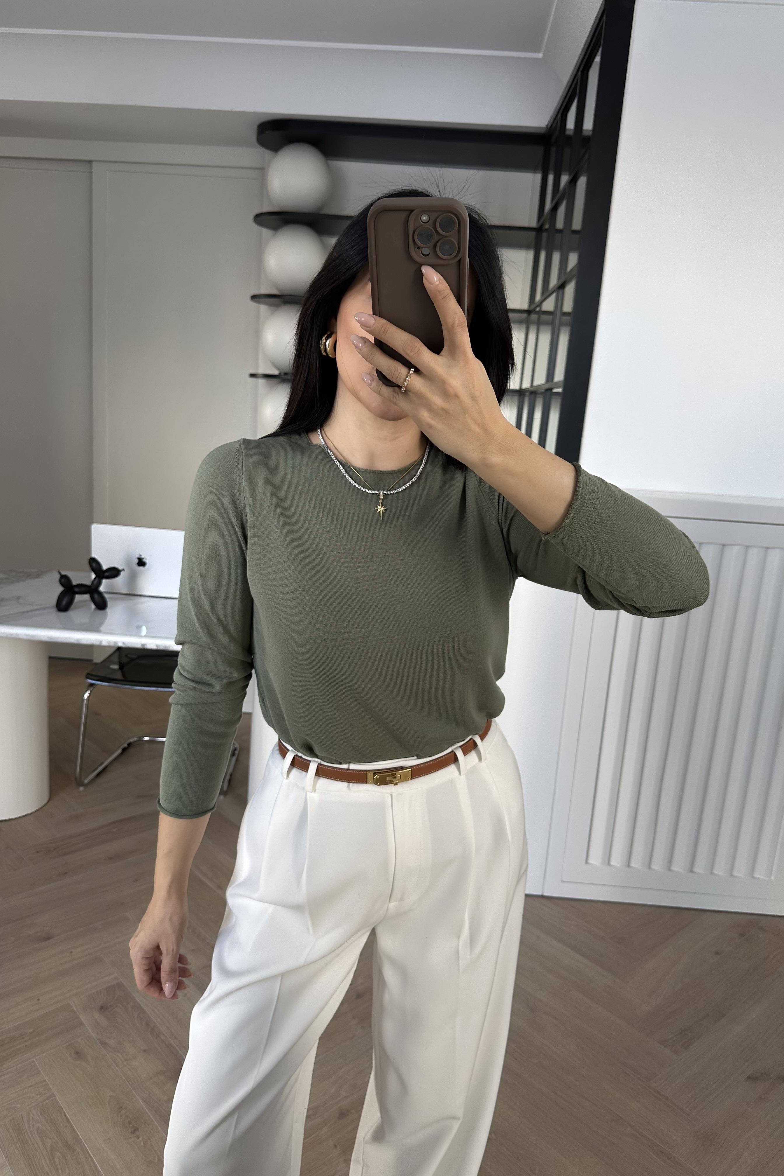 Haki İnce Dokuma Triko Kazak