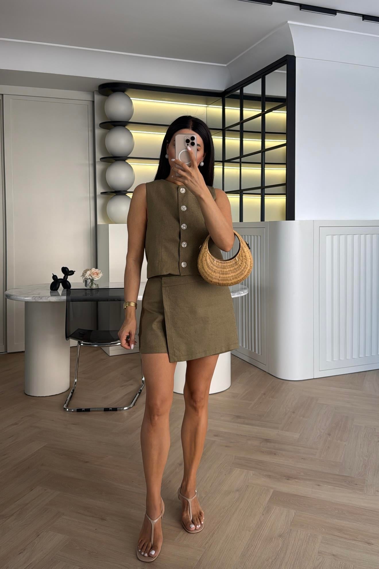 HAKİ KETEN ŞORT ETEK TAKIM