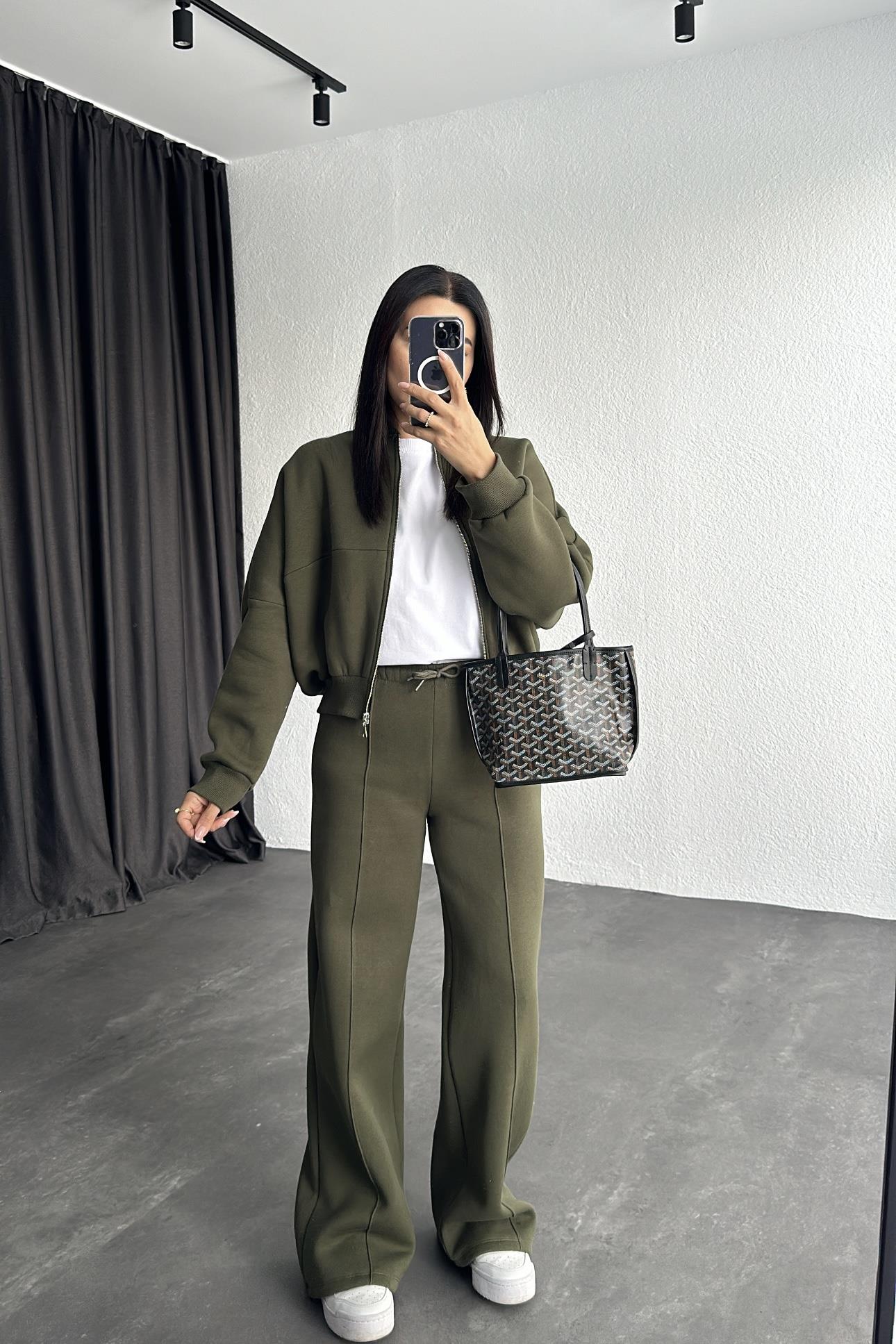 Haki Renk Şardonlu Zr Model Eşofman Takımı